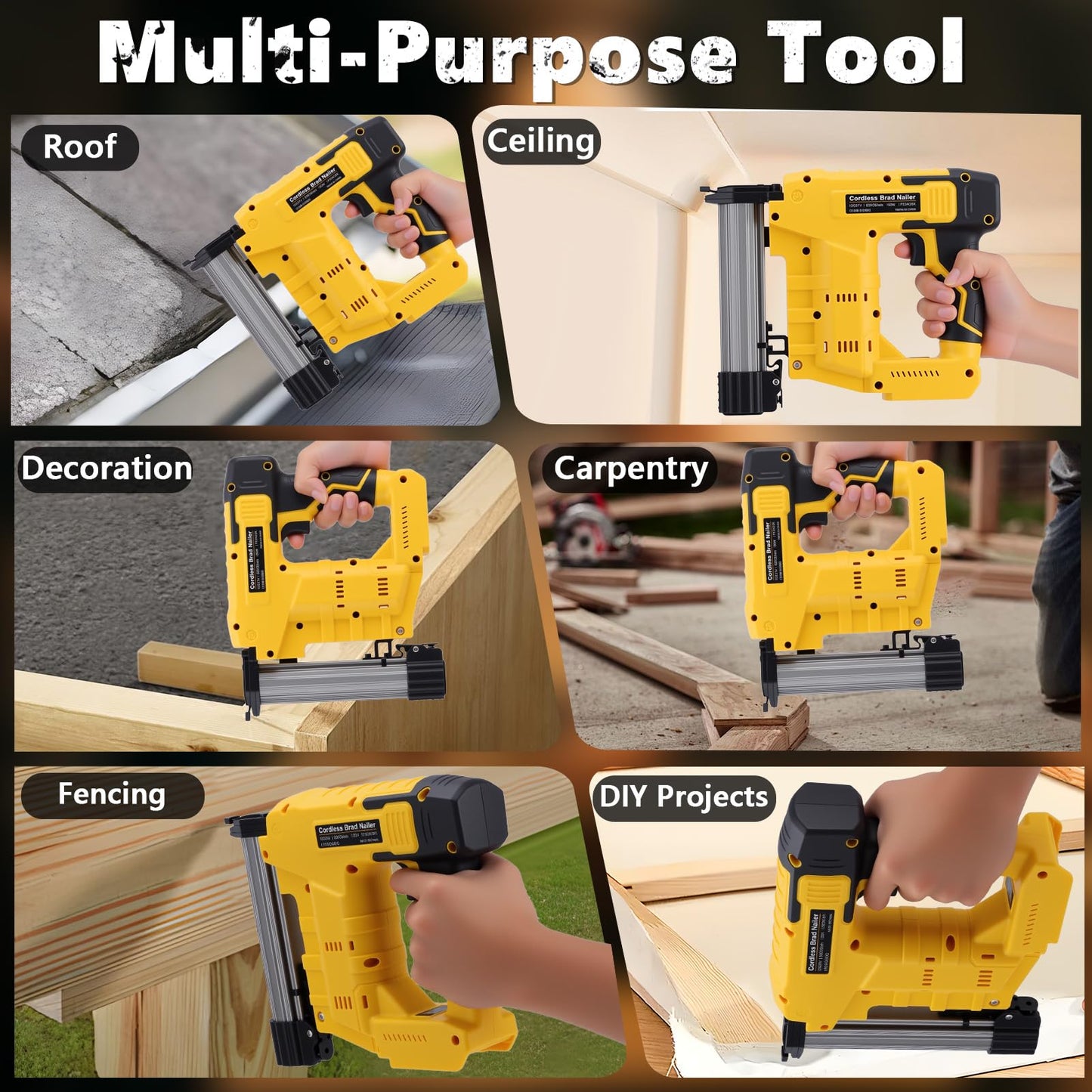 WODHMIEY Cordless 2 in 1 Brad Nailer & Staple, Battery Powered, Compatible with De W alt 20V (No Battery), 18 Gauges, Combo Single Mode, Safety Pin, Includes 400 Nails