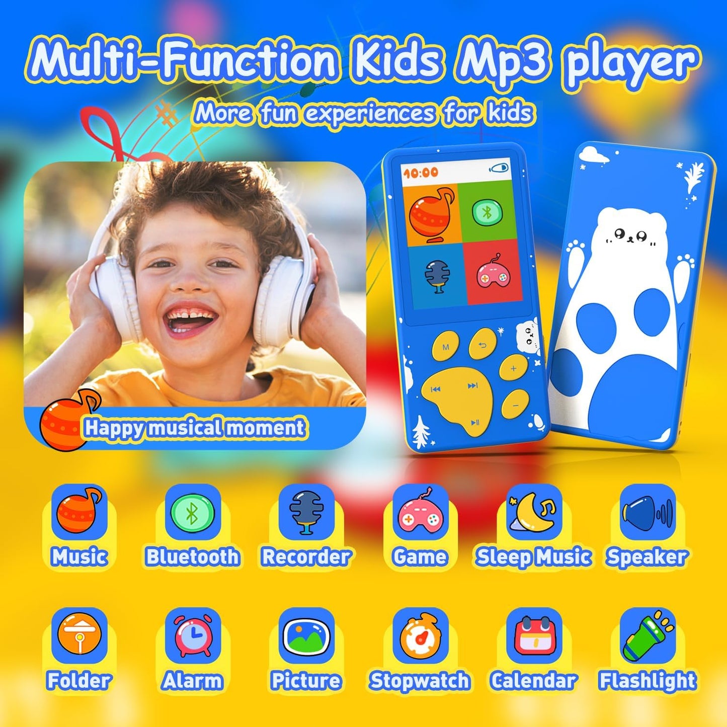 wiwoo MP3 Kids,32GB MP3 2.4 inch 128GB Player for Kids Player with Bluetooth,Speaker, Color Screen,Soothing