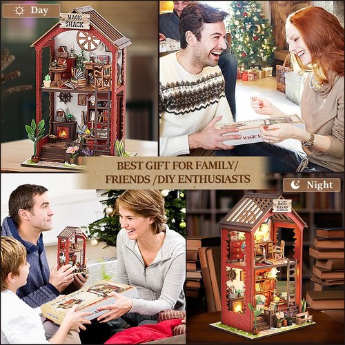 Booknook-Creativity DIY Book Nook Kit - 3D Wooden Puzzle Bookend Decor with LED Light | Miniature House for Adults