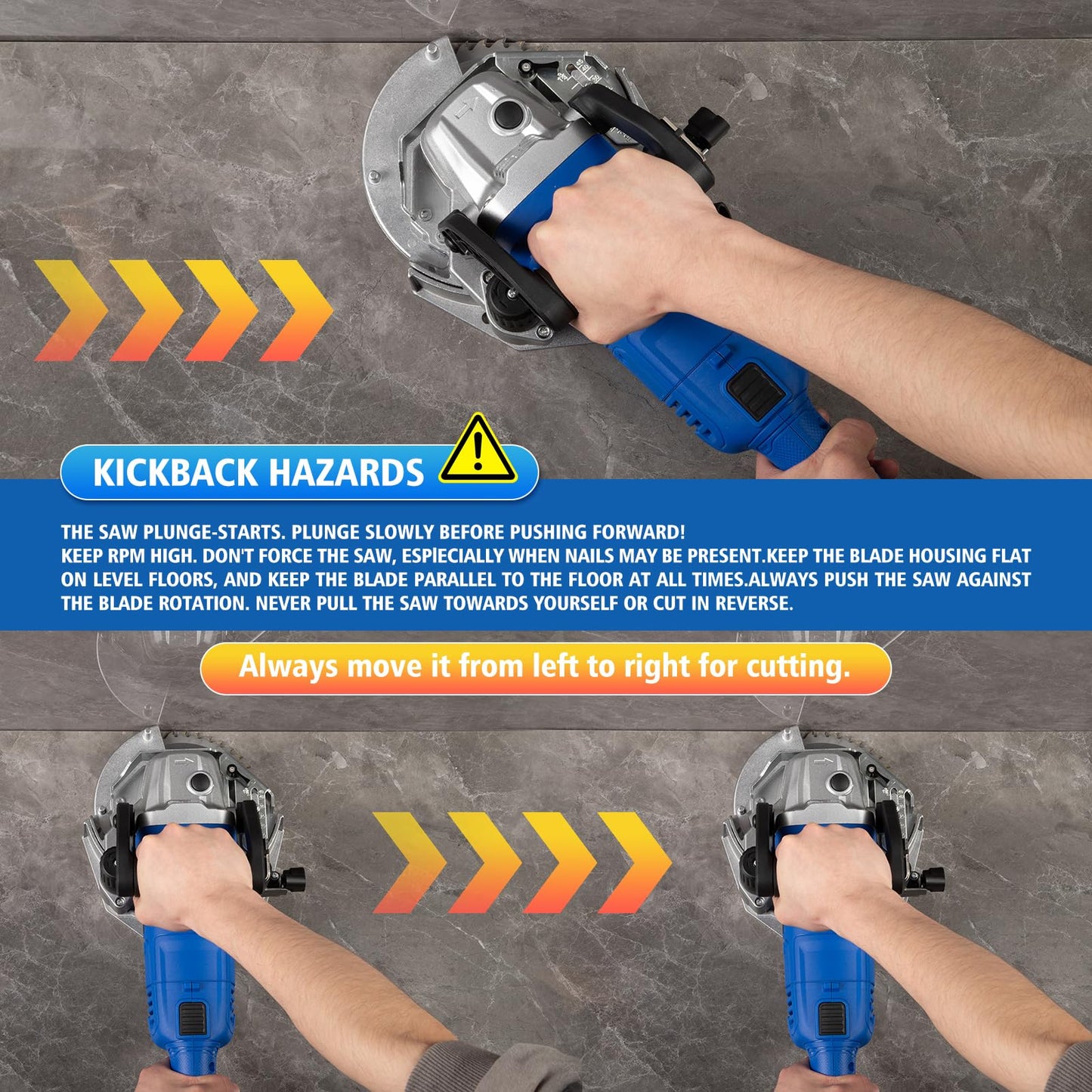 igooo Heavy-Duty Undercut Saw Jamb Saw Kit 1800W 2.5HP 120V 60Hz, with Two 6.5" Alloy Blade (Wood) and One Diamond Blade (Tiles and Masonary), 13ft Cord, Model EUS1800