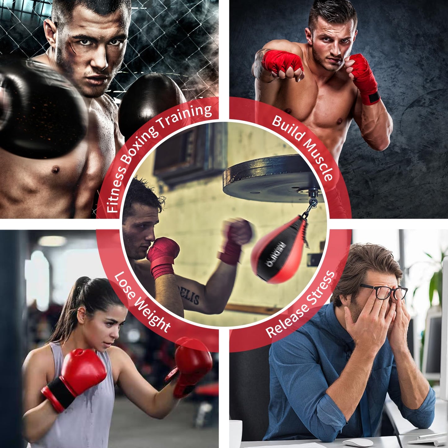 Redipo Boxing Speed Bag - PU Leather Speed Punching Bag, MMA Training Reflex Ball Boxing Equipment, Punching Bag Workout Kicking Training Home Gym Exercise Speed Ball (Black&Red)