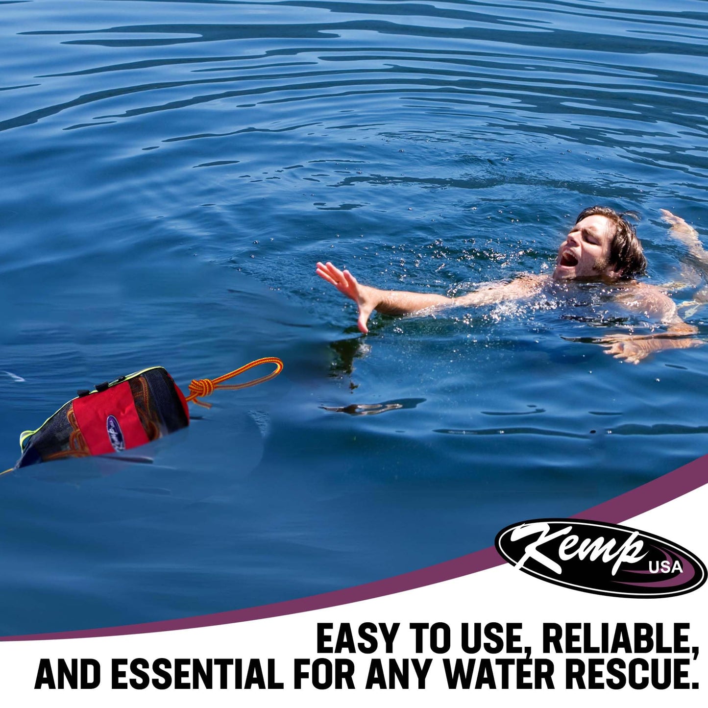 Kemp USA Throw Bag with 75 Foot Floating Rescue Rope Reflective Strap Self Draining Mesh Bag Throwable Flotation Water Rescue Safety Equipment Includes Bengal Whistle Red