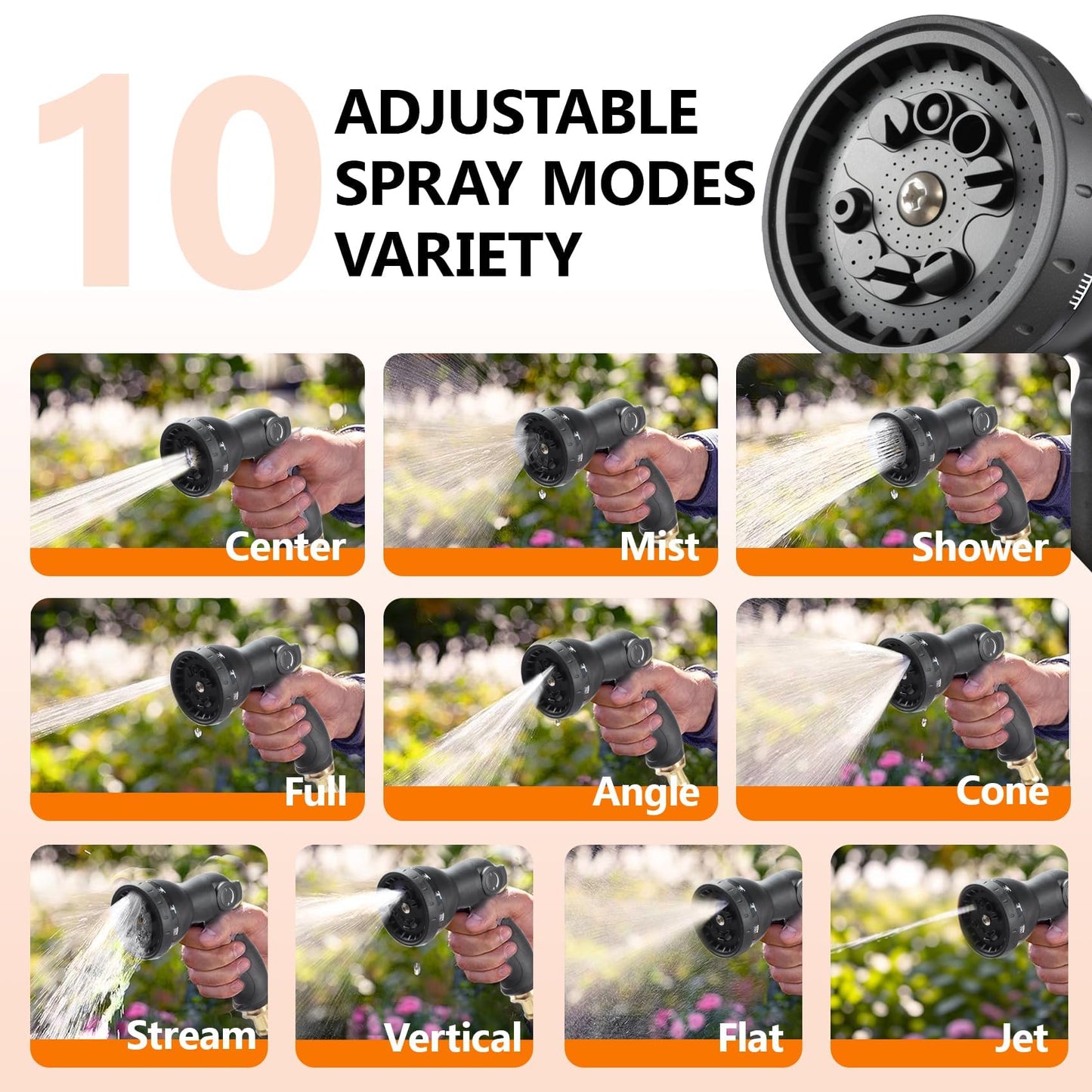 wikiwiki Retractable Garden Hose Reel 1/2 in x 130 ft, Heavy Duty Wall Mounted Hose Reel with 10- Function Sprayer Nozzle, Automatic Slow Return System/180°Swivel Bracket/UV Resistant (Black)