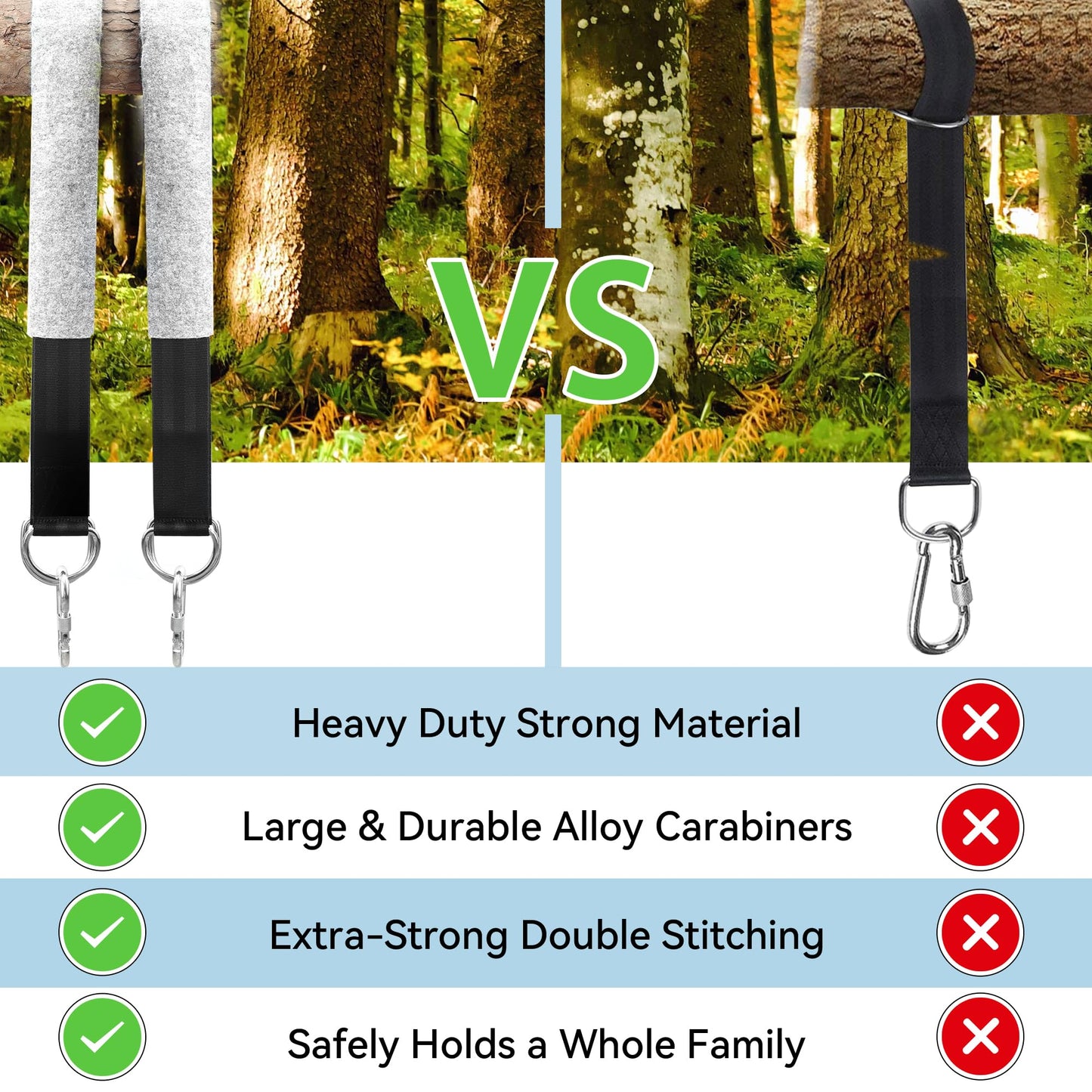 2 Pack Tree Swing Hanging Straps Kit 8FT Extra Long Holds 3000 lbs, Tree Swing Straps+2 Heavy Duty Screw Lock Carabiners+2 Tree Protectors+Swivel Hook, Fast & Easy Way to Hang Any Swing or Hammock