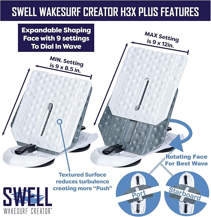 SWELL Wakesurf Creator H3X Plus - The Best Wake Shaper - Extendable Length, Rotating with Hydrodynamic Texture