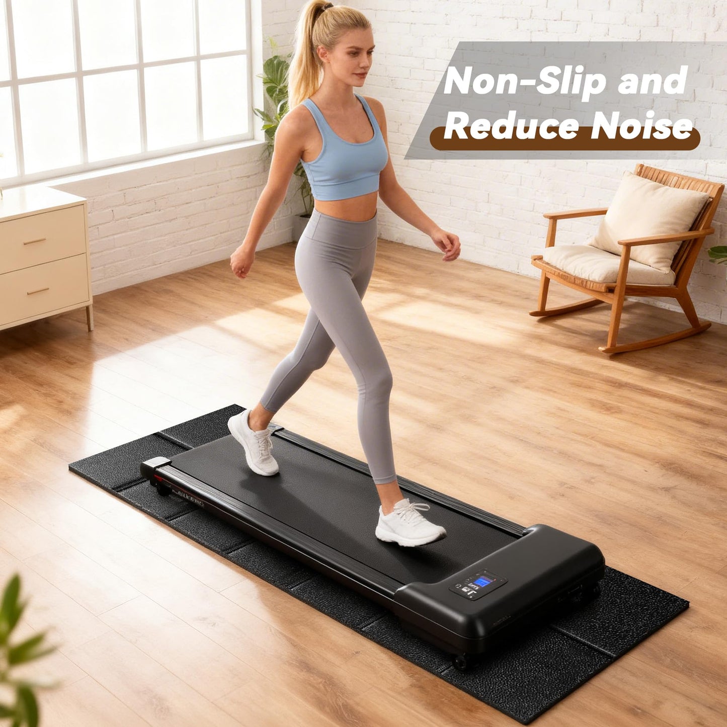 Walking Pad Mat for Carpet and Hardwood Floors, 1/4" Thick Foldable Treadmill Mat for Floor Protection, Non-Slip High Density for Bike, Elliptical, Home Gym Use