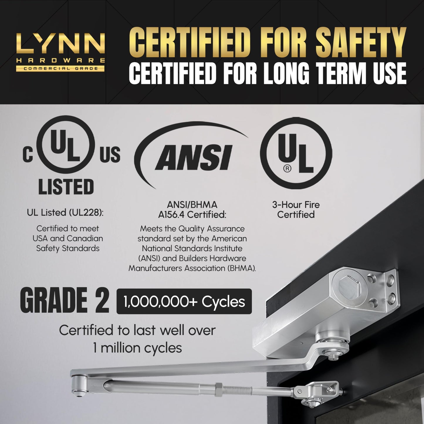 LYNN HARDWARE Light Duty Automatic Door Closer (Dark Bronze) - Highly Durable Cast Aluminum, Commercial or Home Use, Adjustable Speed Controls, 3 Mounting Options, 3 Hour Fire Rated (DC5003 Model)