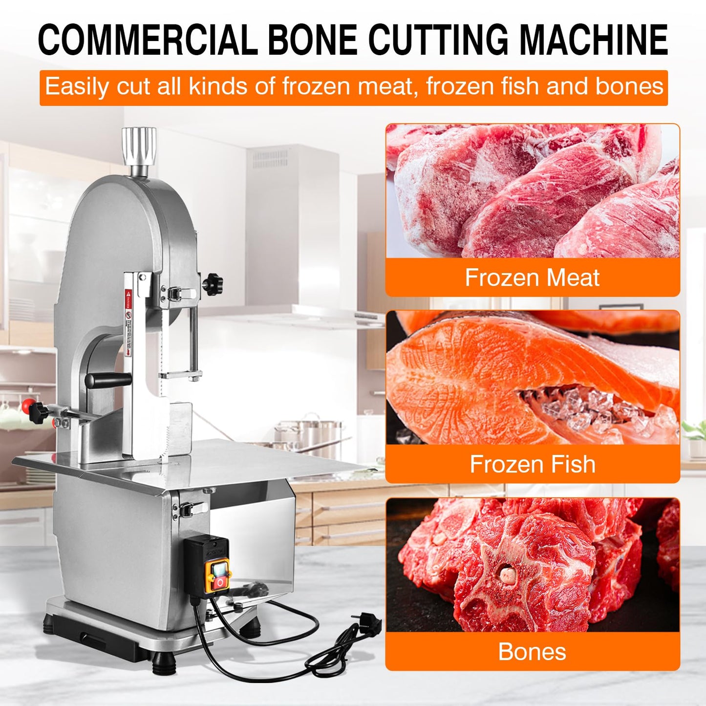 1100W Commercial Electric Meat Bandsaw 110V Electric Bone Saw Machine, Thickness Range 0.16-7.1 Inch, Table Sawing for Cutting Rib, Frozen Meat with 5 Saw Blades and 18.8" x 14.9" Workbench