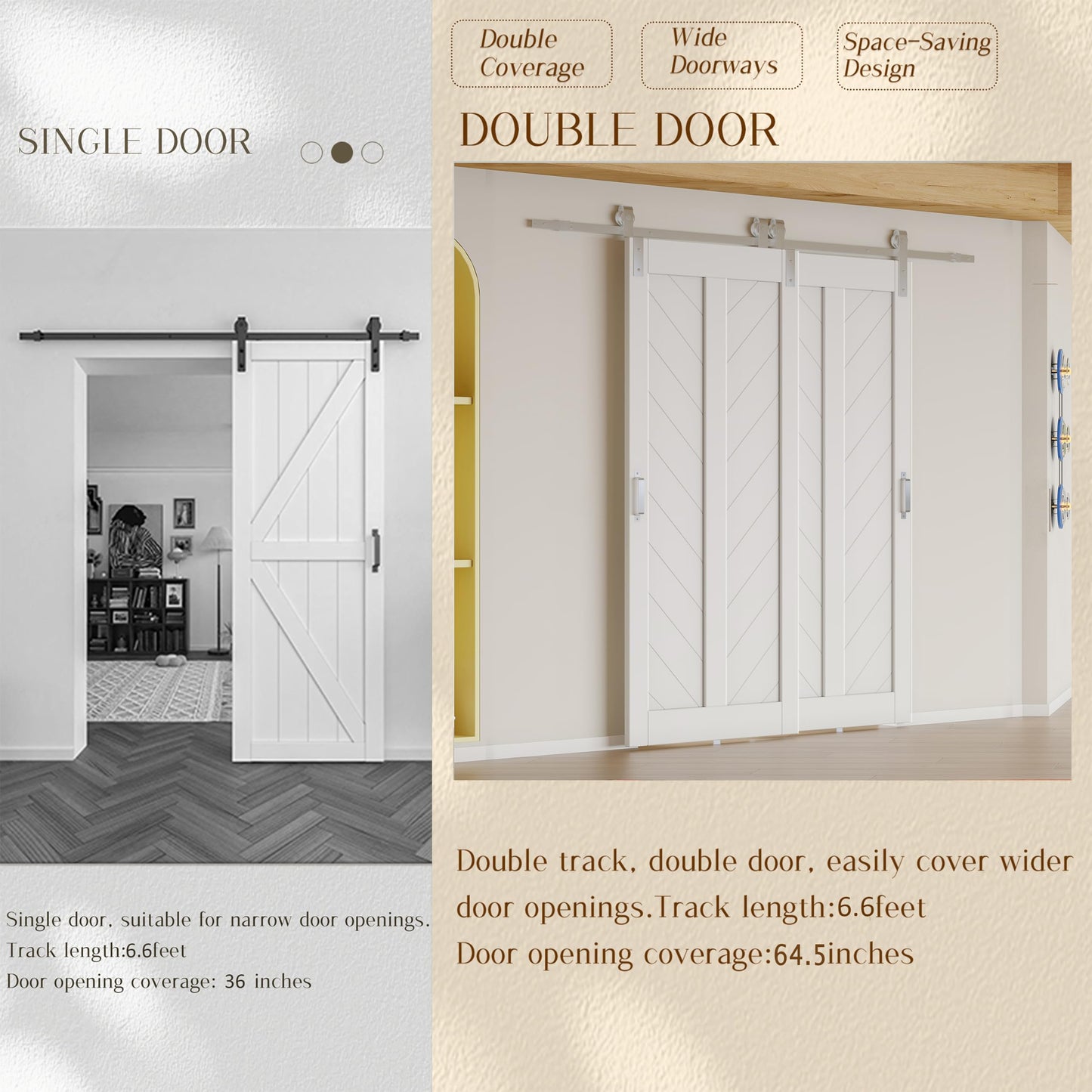 Lakenyon Bypass Barn Doors, 72" x 84" Sliding Barn Door with 6.6FT Silver Sliding Bypass Barn Doors Hardware Kit, Single-Track for Double V-Frame Doors, MDF & DIY Painted, Easy Installation - White