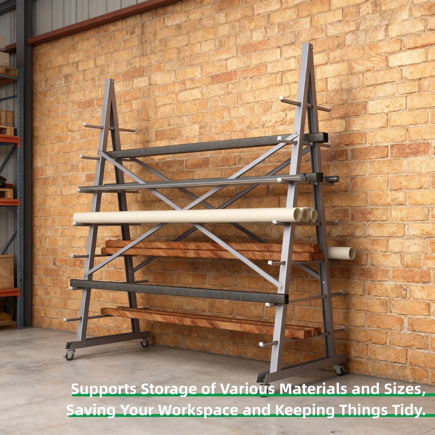Teinfice 7-Tier Floor Standing Lumber Horizontal Storage Rack, Heavy-Duty Metal Adjustable Arms Pallet Racking, Up to 2500 LBS, Free Standing Bar Storage Cantilever Rack for Basement