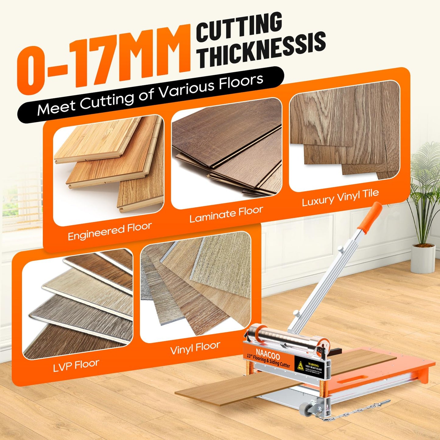 17mm Heavy Laminate Floor Cutter+ Floor Kit,13” Vinyl Plank Cutter with Wheel – Just 1 Step Meet Angle&Length Cutting, Flooring Tools - Cuts Laminate Floor, Engineer Wood, LVP/T, VCT, SPC, WPC
