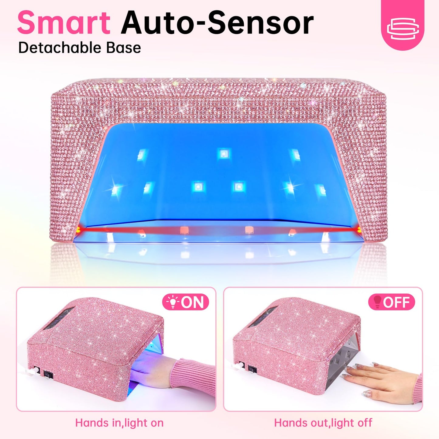 CHRISTINE SHELLY H20 UV Light for Gel Nails, 96W Rechargeable UV Nail Lamp & 504 Nail Dust Collector, Bling Diamond Rechargeable 5000RPM Vacuum Nail Tech Fan Extractor