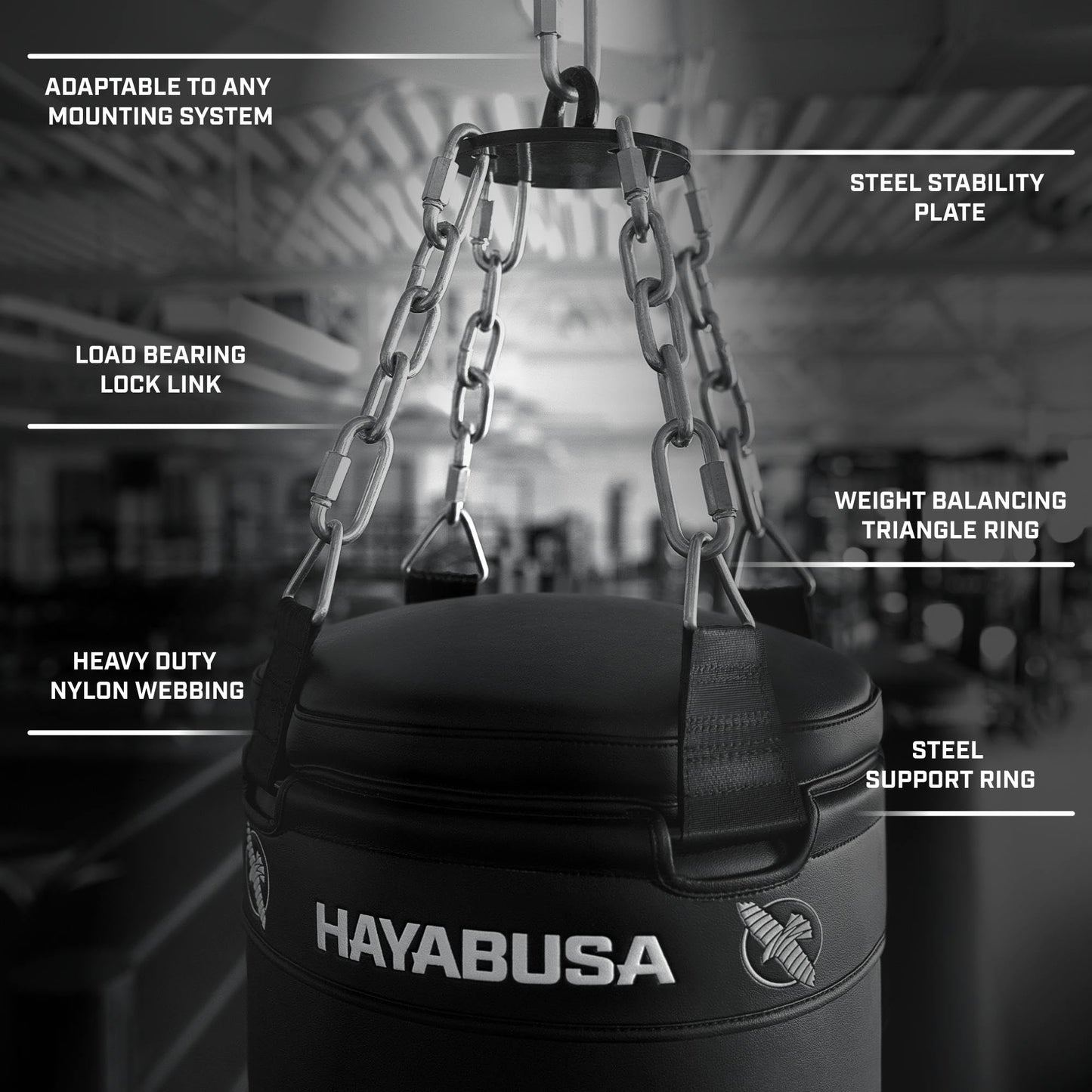 Hayabusa Classic Heavy Bag Pre-Filled Design and Specialized Hanging System - Black, 125lb