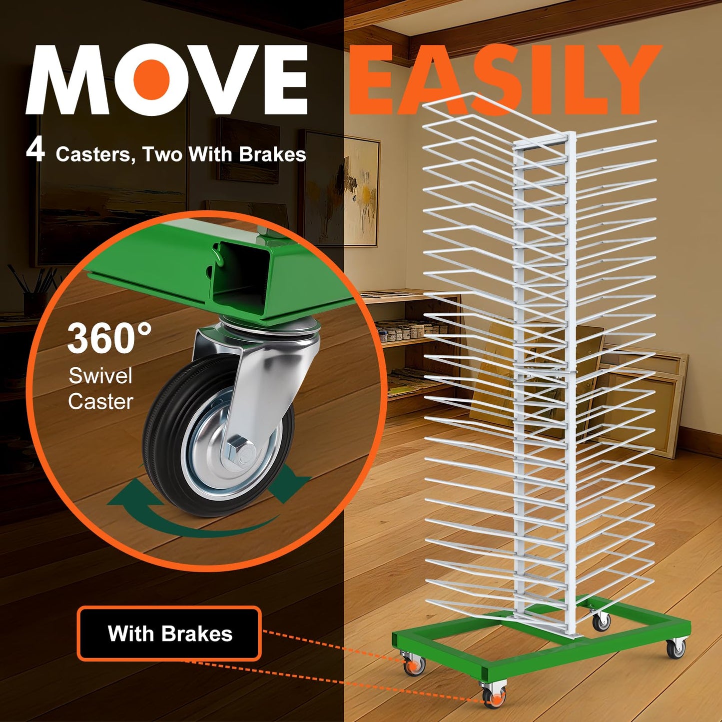 vanerepok Paint Drying Rack 50 Shelves for Cabinet Doors, Heavy-Duty Carbon Steel Structure Cabinet Door Drying Rack for Art Studios, Space-Saving with 4 Locking Casters, 25lbs per Shelf