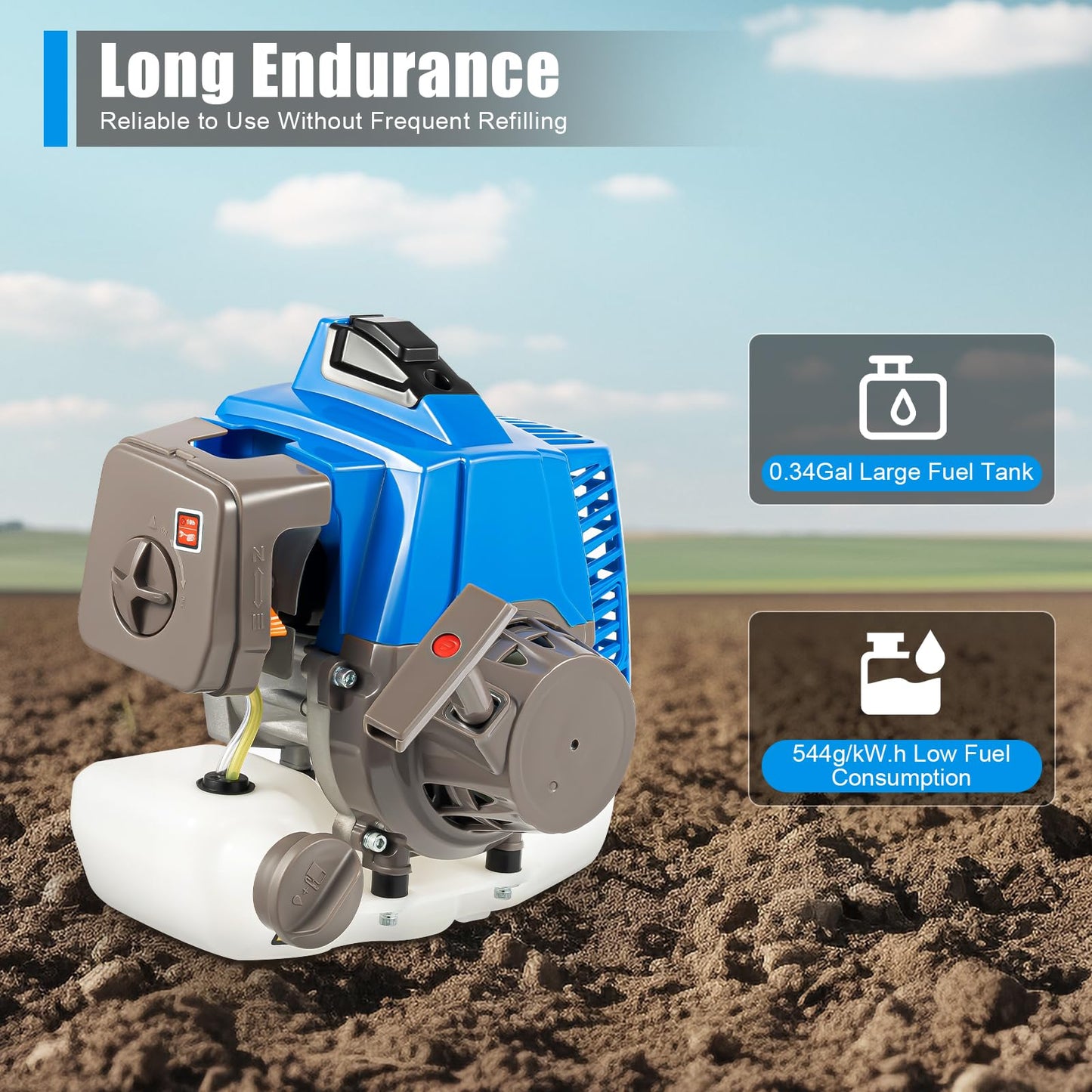 63CC 2-Stroke Gas Powered Earth Auger Post Hole Digger with 11.81" Drill, 3HP Hole Digging Machine Auger Spiral Drill Bit Borer Fence Ground Drill for Garden & Lawn Digging Planting Drilling (Blue)