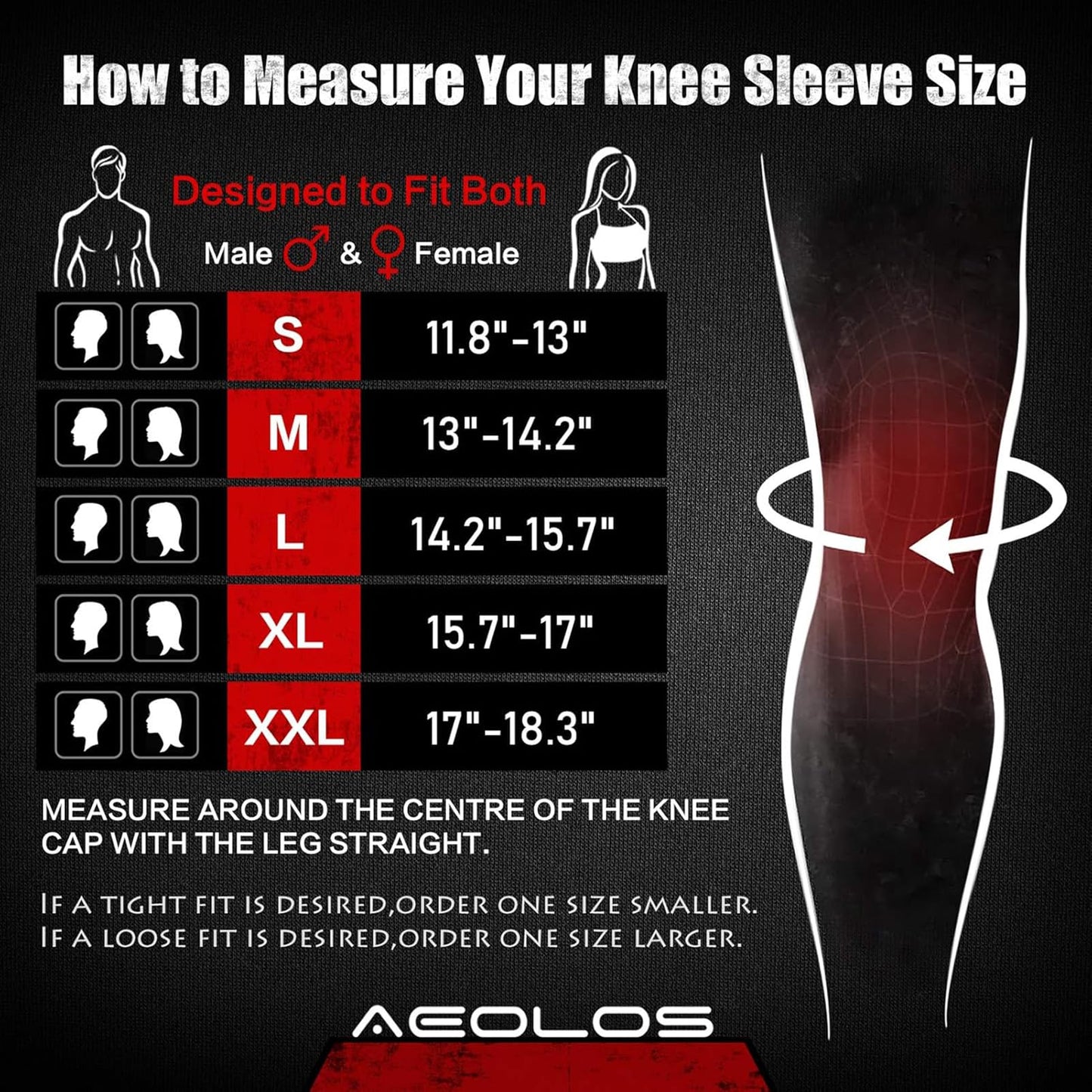 AEOLOS Knee Sleeves (1 Pair)，7mm Compression Knee Braces for Heavy-Lifting,Squats,Gym and Other Sports(Large,22Black4)