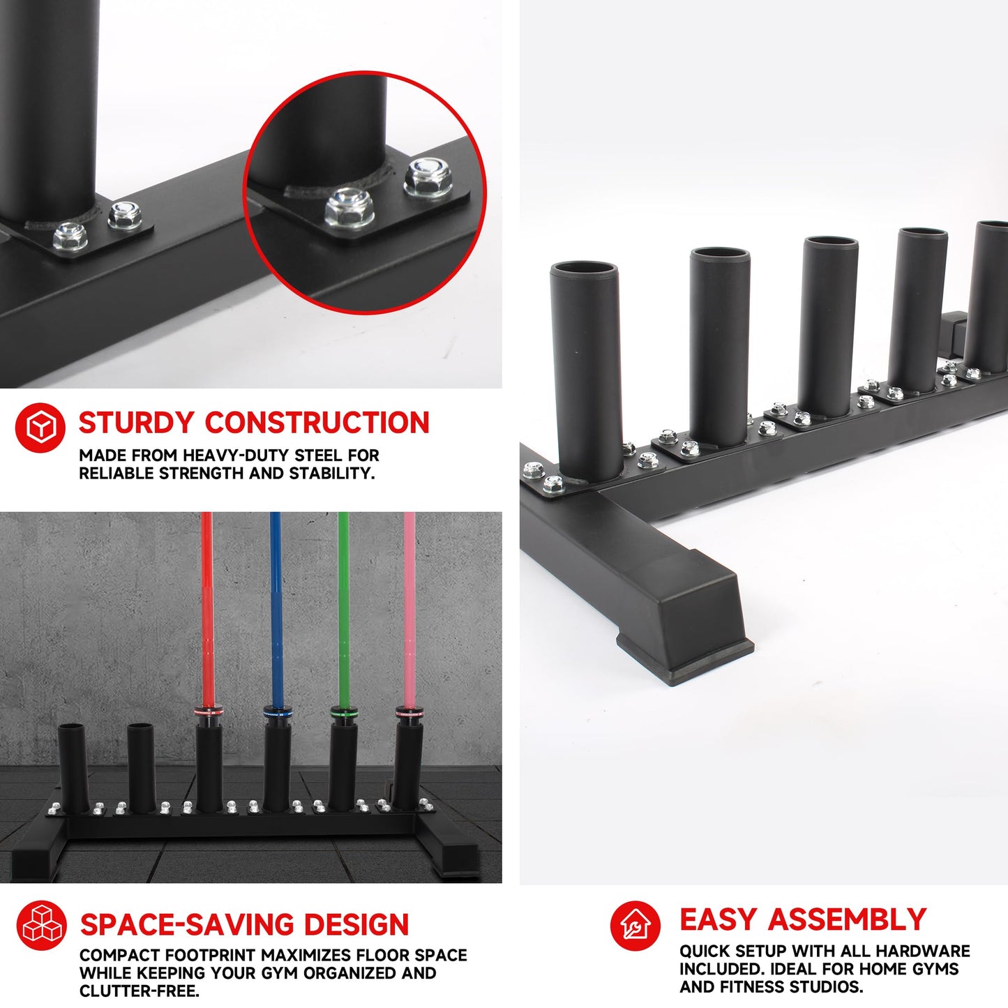 RICHUANG Freestanding Barbell Holder, Vertical 6 Bar Storage Rack for 2" Olympic Bars, Durable Barbell Stand, Space-Saving Floor Stand for Weight Bar and Specialty Bars