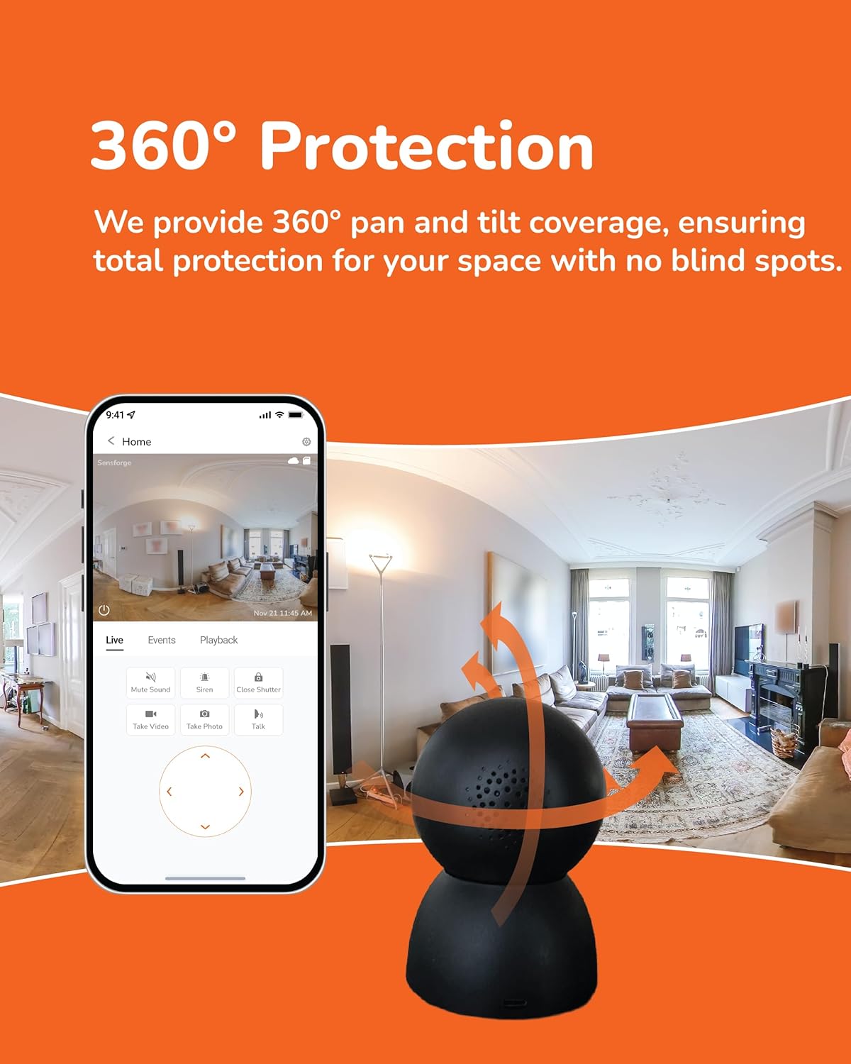 SensForge 2.5K 360 2-Day 64GB (1, Pan-Tilt Security Camera, Dual-Band WiFi Camera for Home, Free AI Human & Pet