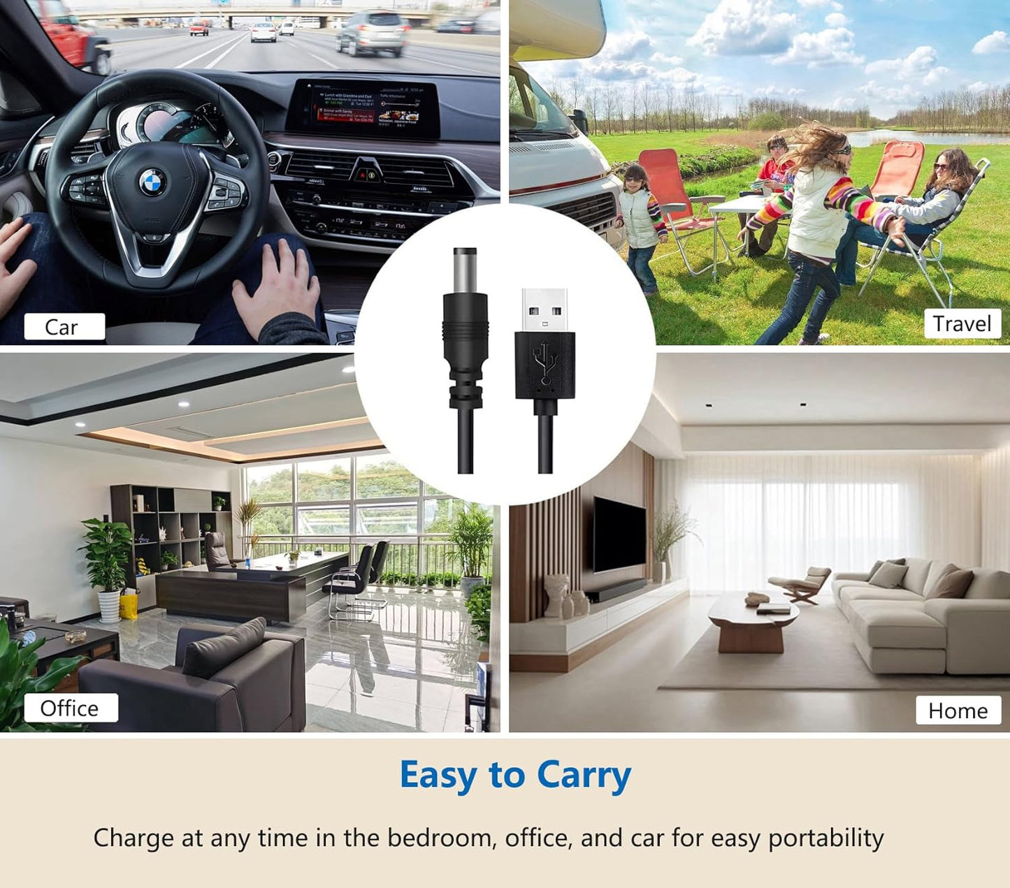 waremew 5V 5.5x2.1mm,with 10 2.5x0.7, 3.0x1.1, 3.5x1.35...) Universal Charger Power Cable, USB to DC Connectors