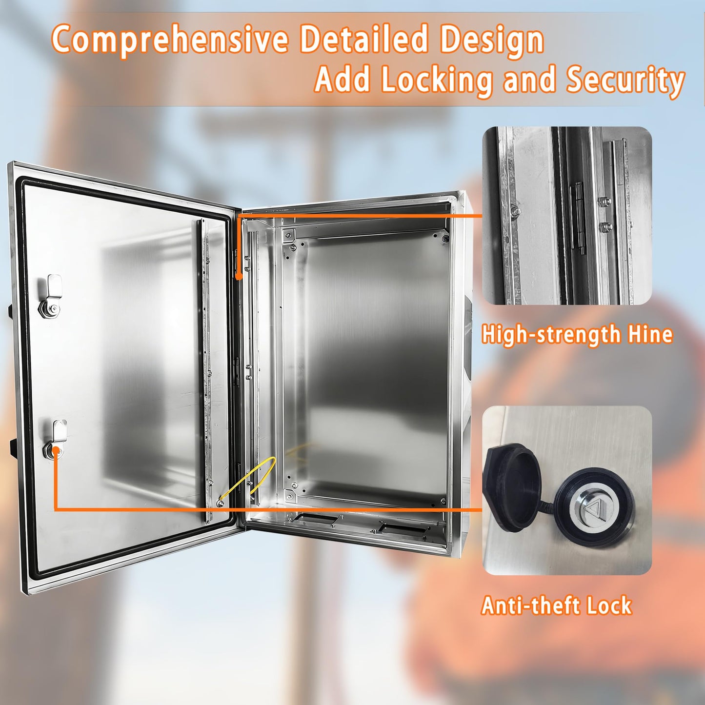 NBCYUNER Stainless Steel Electrical Enclosure 24x24x12 Inch NEMA 4X Enclosure 304 Stainless Steel Box IP66 Waterproof and Dustproof Metal Box
