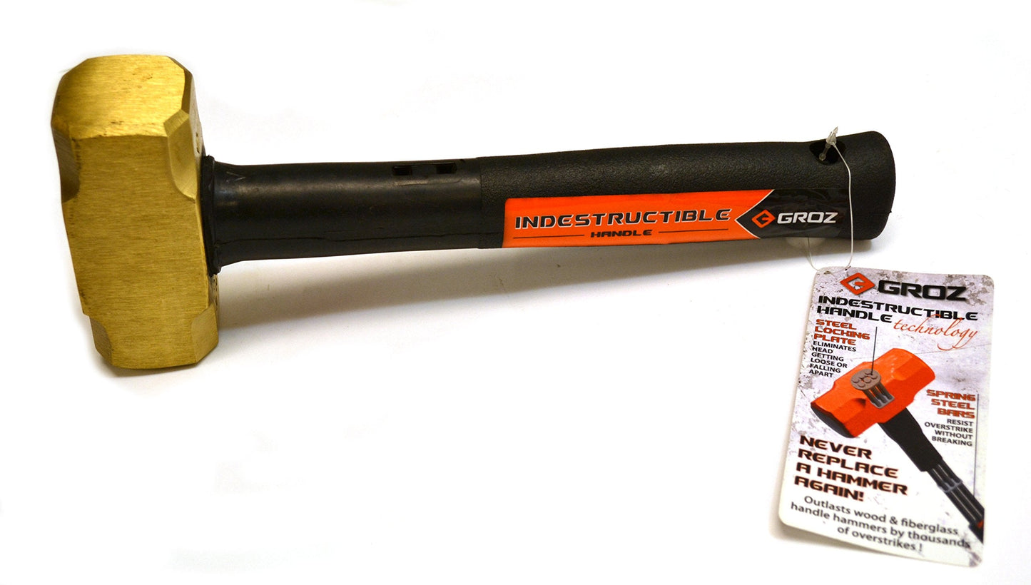 Groz Brass Head 4lb Sledge Hammer with 12-Inch Indestructible Handle | Mar Resistant Head | Steel Locking Plate | Vulcanized Rubber Handle | Spark Resistant (34702)