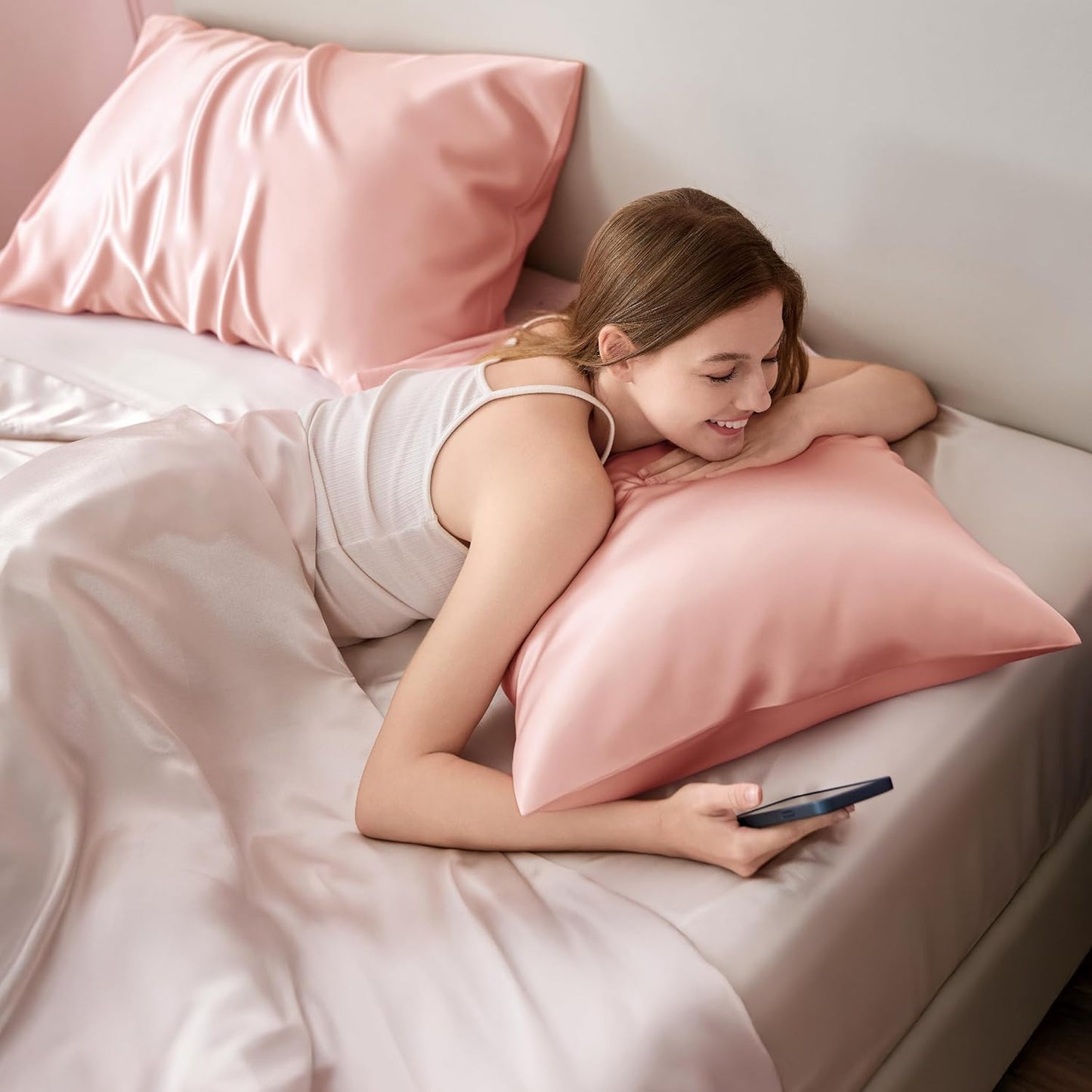 Bedsure King Size Satin Pillowcase Set - Peach Pink Silky Pillow Cases for Hair & Skin | 20x36 Inches, 2-Pack