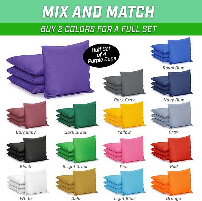 GoSports Classic Cornhole Bean Bags Set of 4-16 Colors Available - Regulation All Weather, Mix and Match