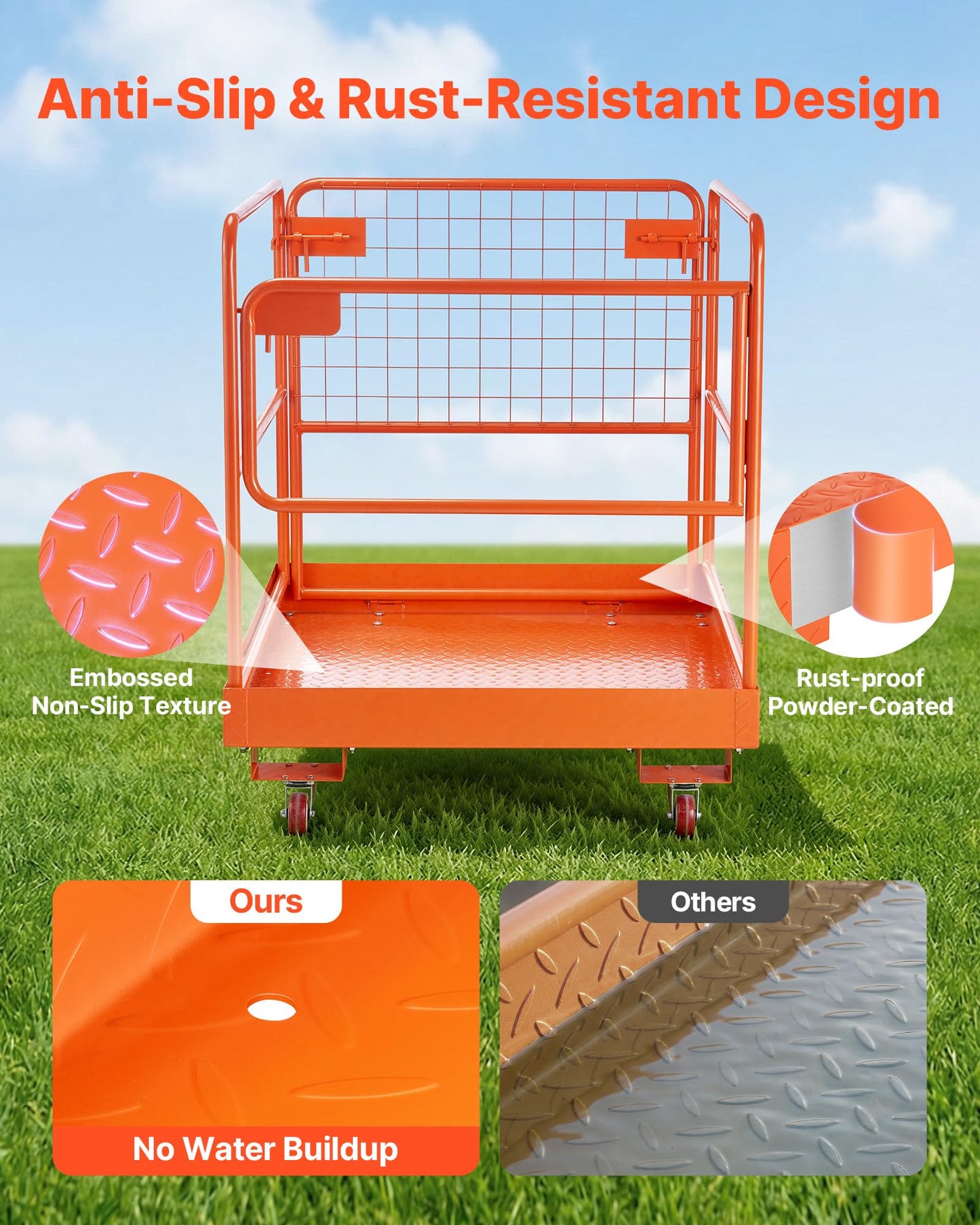 VEVOR Forklift Man Basket, 36.6 x 36.6 Inch Forklift Safety Cage with 4 Wheels, 1200 lbs Capacity Heavy Duty Work Platform, Collapsible Lift Basket Safety Set, for Most Aerial Jobs Lifting Loader