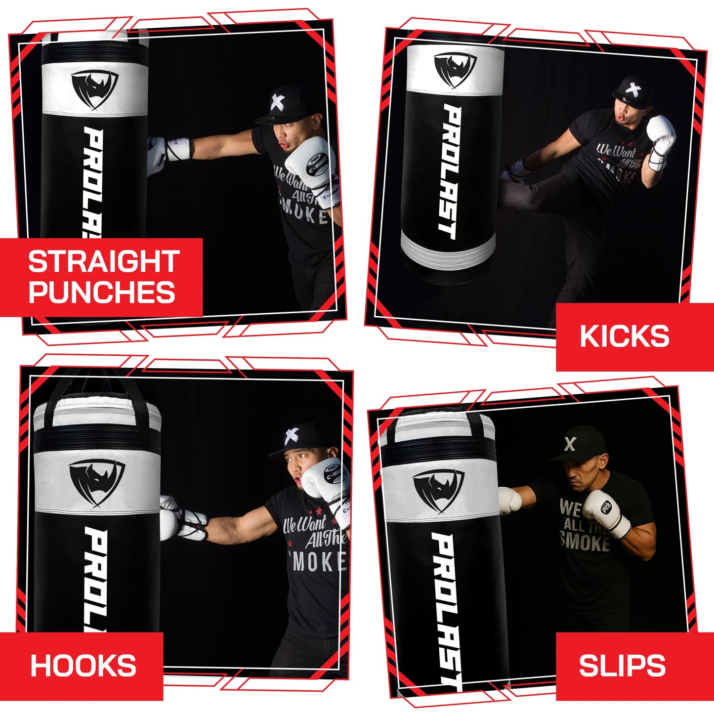 PROLAST 4Ft XL 135Lb Heavy Punching Kicking Bag for Adults, Boxing, MMA, Martial Arts, Muay Thai, Strength Training Equipment, Unfilled, Special Edition Rhino Logo, Special Edition, White and Black