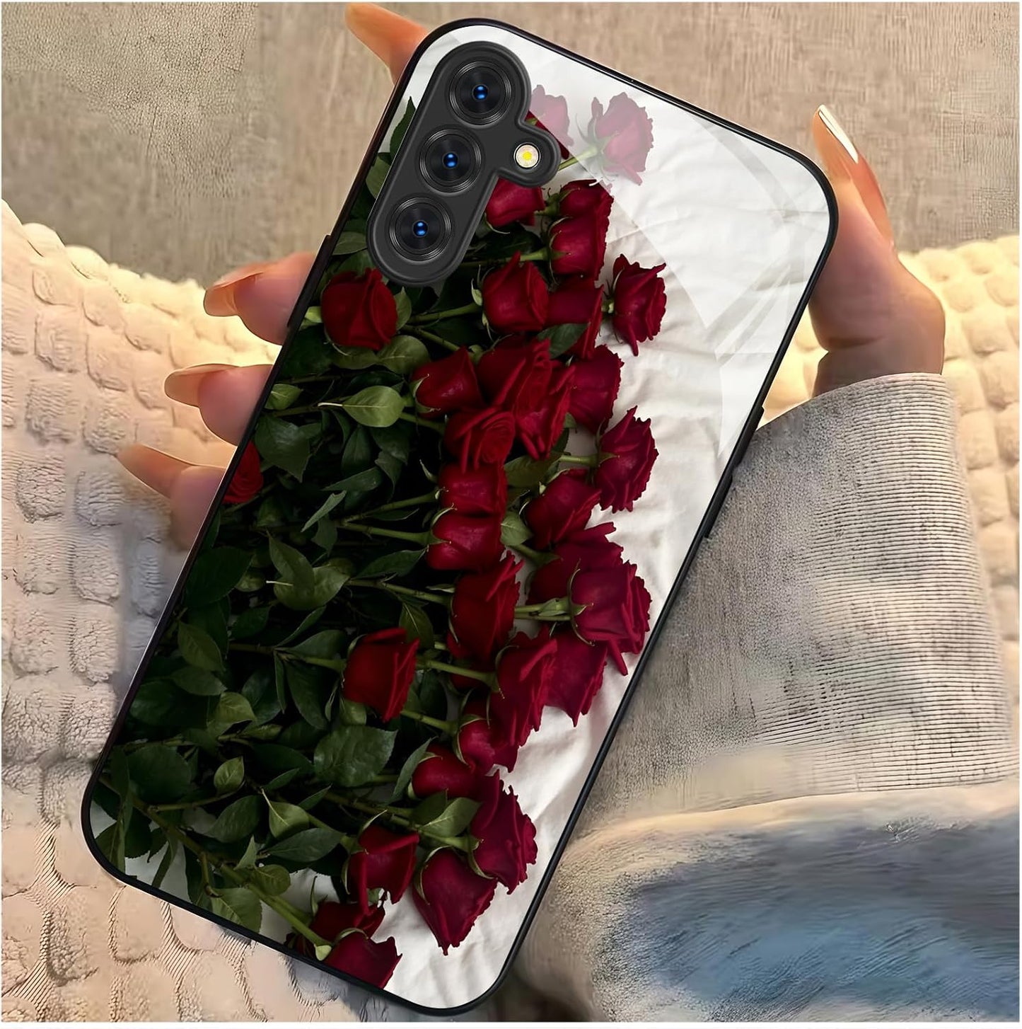 Aeronwen A55 6.6 inch for Samsung Galaxy Case Red Roses Bouquet Glossy Hard Case, Fade Resistant, Precise Cutout