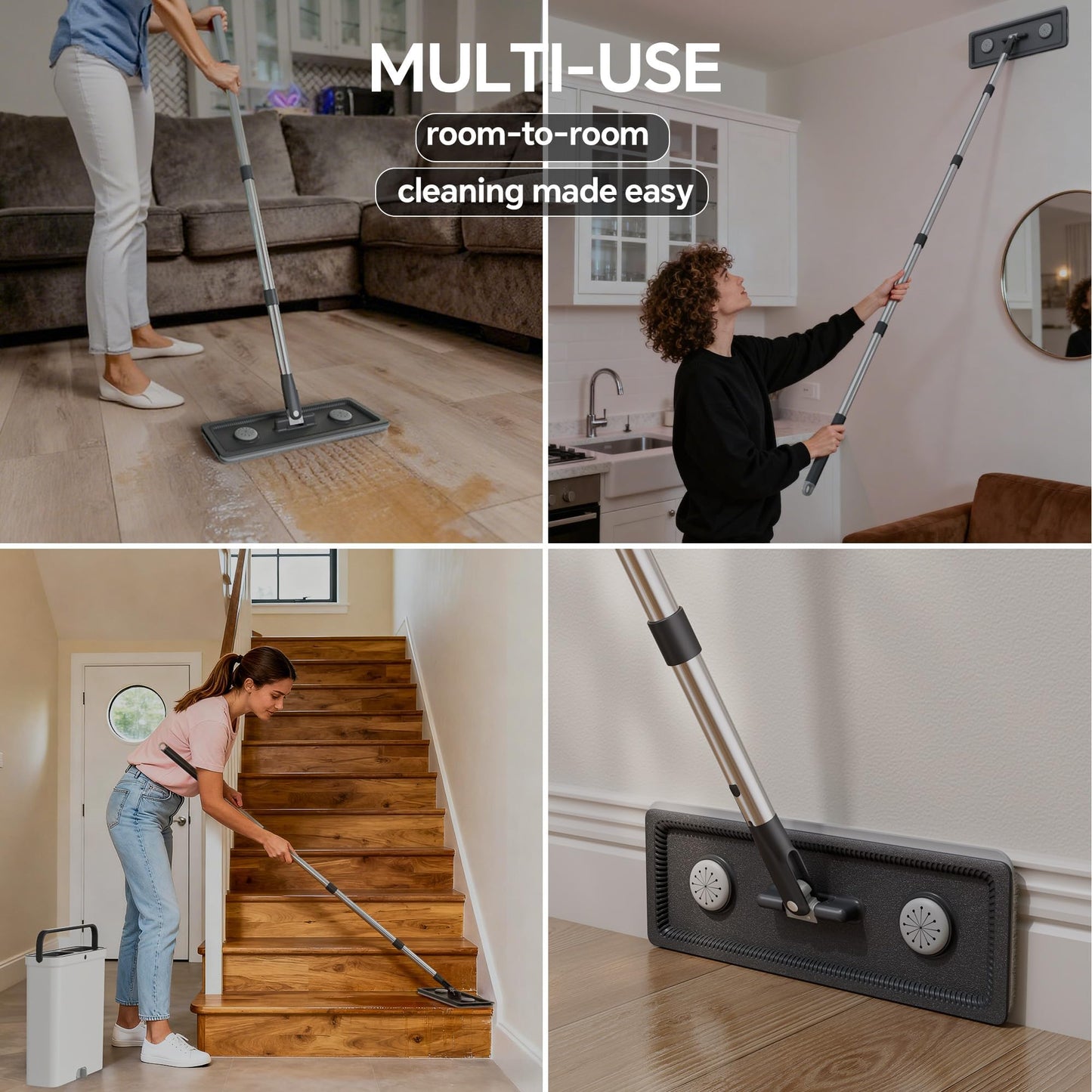POPMOP Compact Floor Mop and Bucket - Flat Mop and Bucket with Wringer Set Hands Free | Wet Dry Mop for Apartment, Tiny Home, RV, Windows, Wall, Hardwood, Vinyl, Floor with 6 Microfiber Cloths