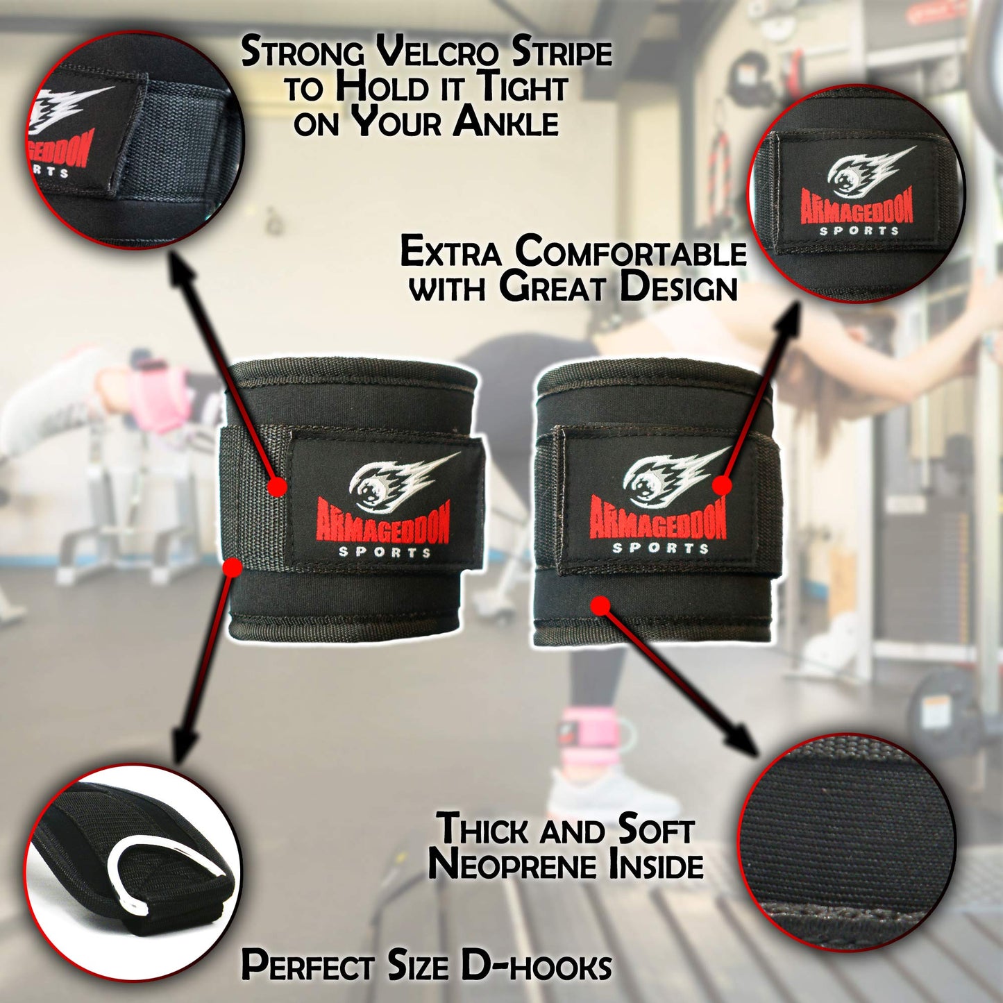 Pair of Quality Ankle Straps Double D-Rings for Cable Machines Attachment - Ankle Cuff for Leg Workout Equipment Exercise Machine - Ankle Cable Straps for Men and Women (BLACK)