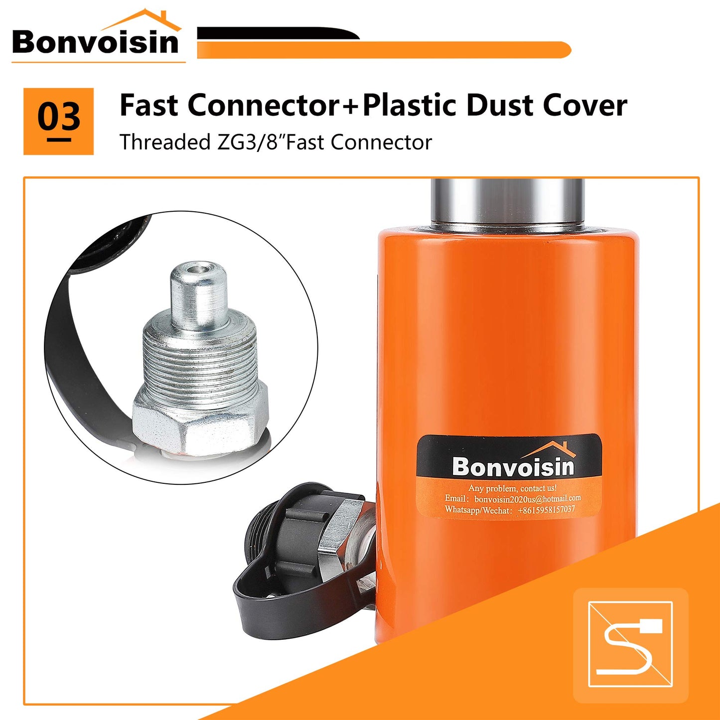 Bonvoisin 20T Hydraulic Cylinder Jack Porta Power Ram 2" Stroke Mini Single Acting Lifting Cylinders with Hydraulic Hand Pump for Machinery Shipbuilding