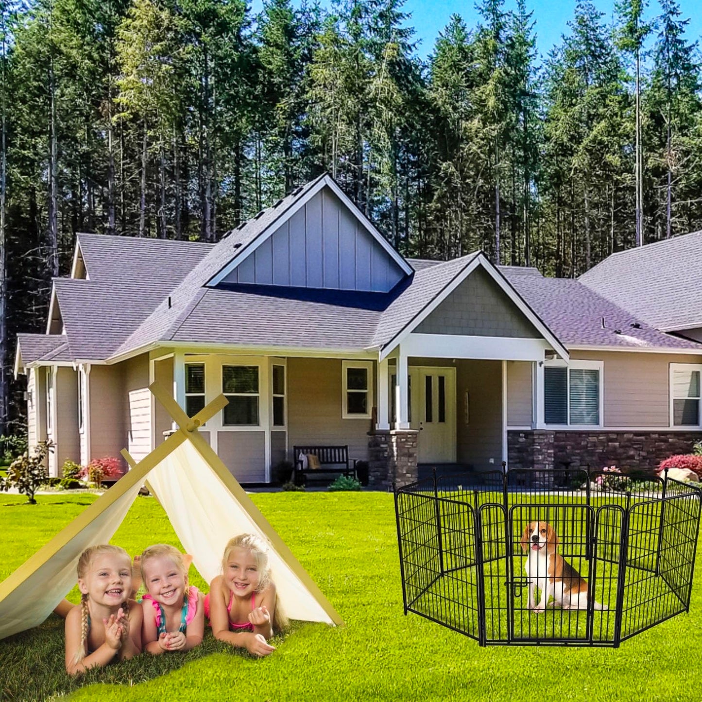 ADAVIN Tall Garden Fence Border with gate, 48 in(H) 12 Panels Total 26.6 Ft(L), Wide Door Low Threshold Fences, Black Iron Metal Heavy Duty Dog Fence Outdoor for Yard or Camping, Flower Bed Fencing