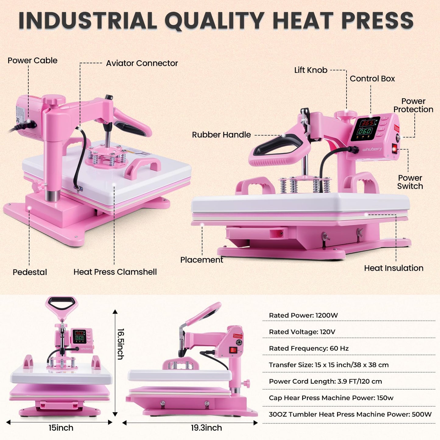 Whubefy Heat Press 15x15 inch 8 in 1 with 30OZ Tumbler Press, Slide Out 360° Swing Away Digital Shirt Press Machine, Industrial-Quality Heat Transfer Sublimation for T-Shirt/Tumbler/Mug/Hat/Cap/Plate