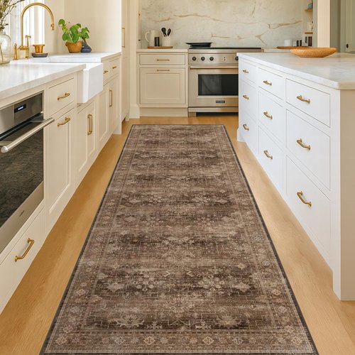 Hazo Haus Brown Boho Washable 3x12 Extra Long Hallway Runner Rug - Waterproof, Non-Slip & Stain Resistant