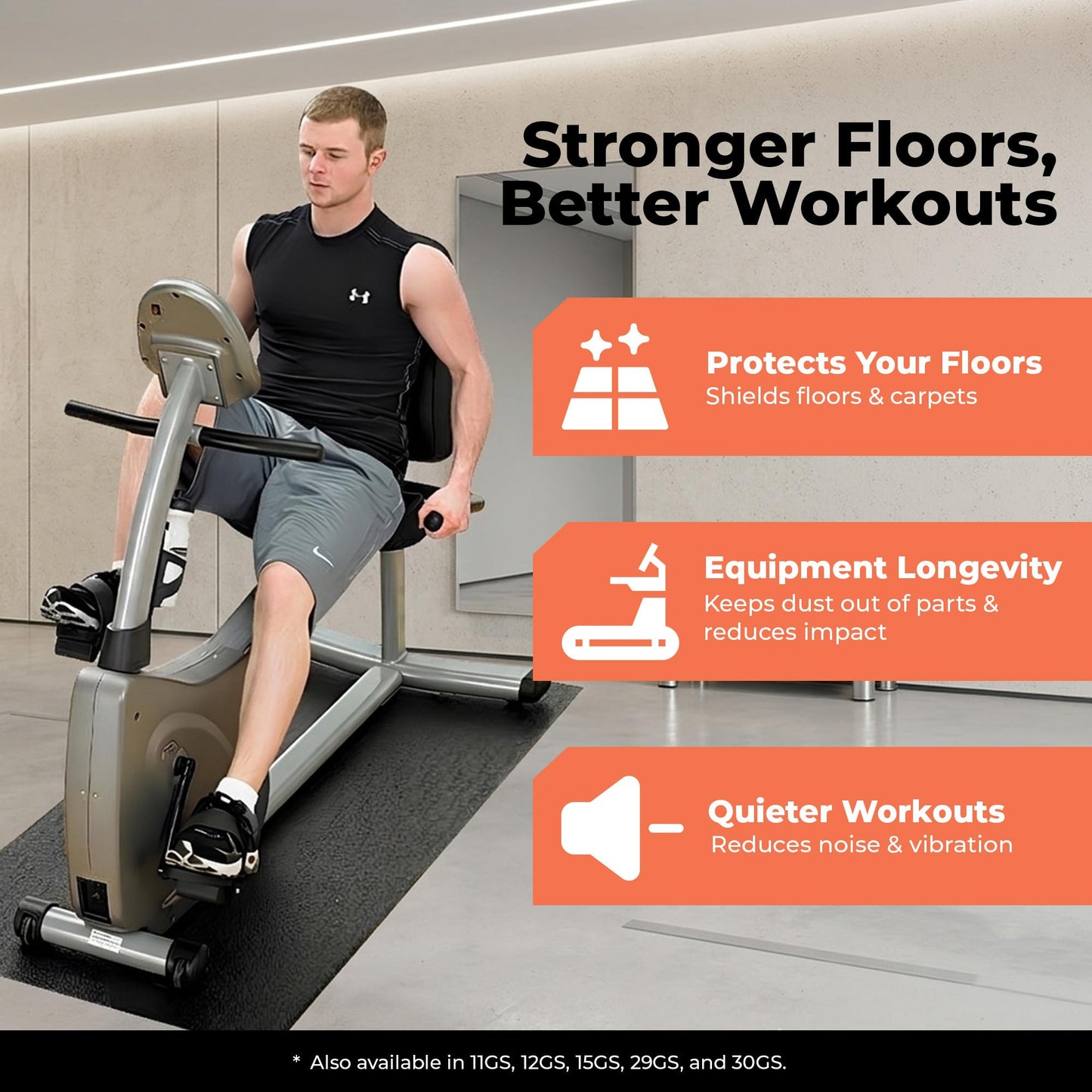 Supermats Heavy Duty Equipment Mat 13GS Made in U.S.A. for Indoor Cycles Recumbent Bikes Upright Exercise Bikes and Steppers (2.5 Feet x 5 Feet) (30-Inch x 60-Inch) (76.2 cm x 152.4 cm) , Black