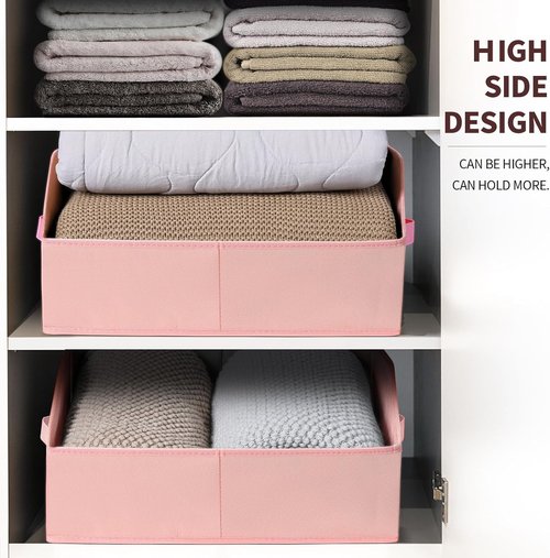Homsorout Storage Baskets - Decorative Trapezoid Bins with Handles for Closet Organization | 3 Pack, Pink