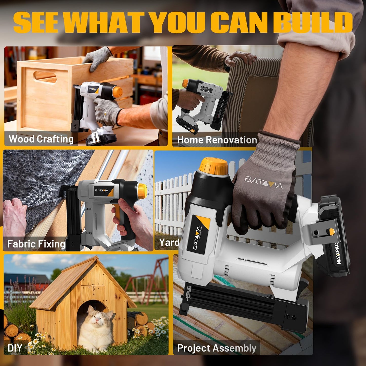 20V Nail Gun Battery Powered, 18 GA 2-in-1 Cordless Brad Nailer Stapler with 2.0Ah Battery, 800 Nails(Up to 1-1/4") and 200 Staples, Electric Nail Gun for Upholstery, Woodworking & Home Improvement