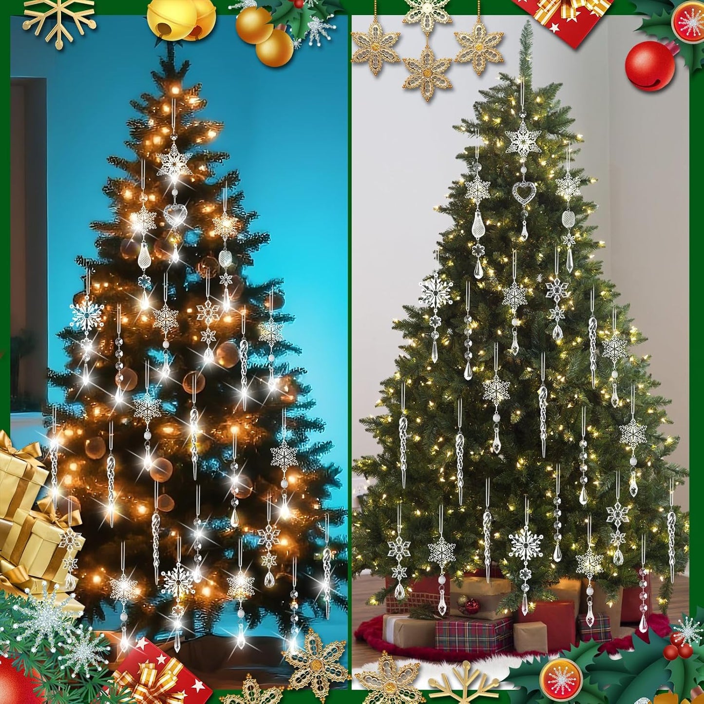 Skiennix Crystal Ornaments - 21pcs Sparkling Snowflake Christmas Tree Decorations | Holiday Home Decor