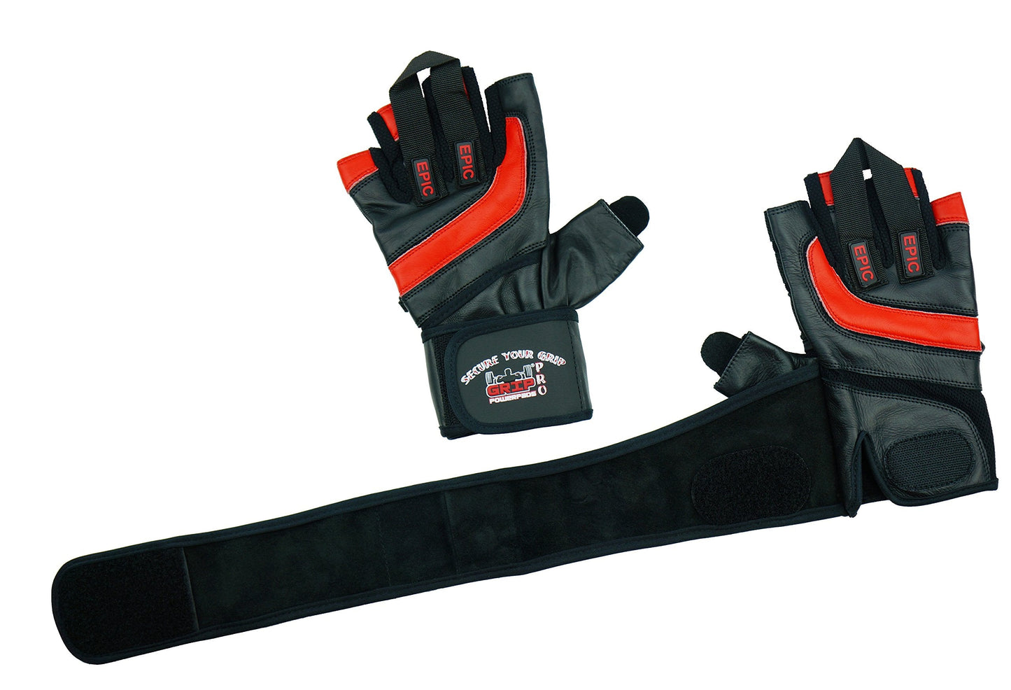 Epic Leather Gym Gloves with Built in 2" Wide Wrist Wraps Best Grip & Design for Weightlifting Power Lifting Bodybuilding & Strength Training Workout Exercises (RED, 2X-Large 9 5/8" - 10 1/2")