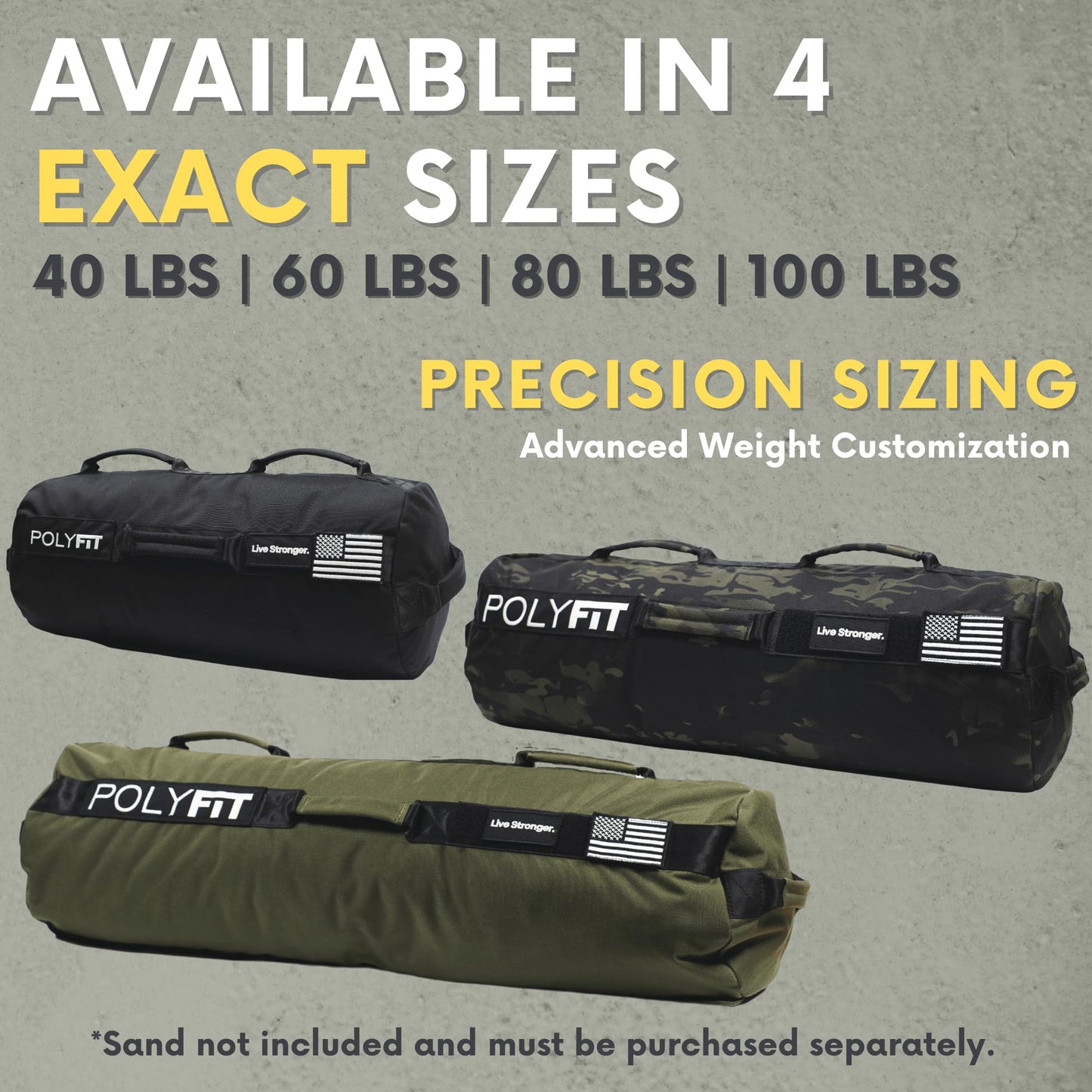 Polyfit Sandbag Pro - Workout Sandbag with Triple Closure Filler Bag and Reinforced Nylon Webbing - Black - 80LB