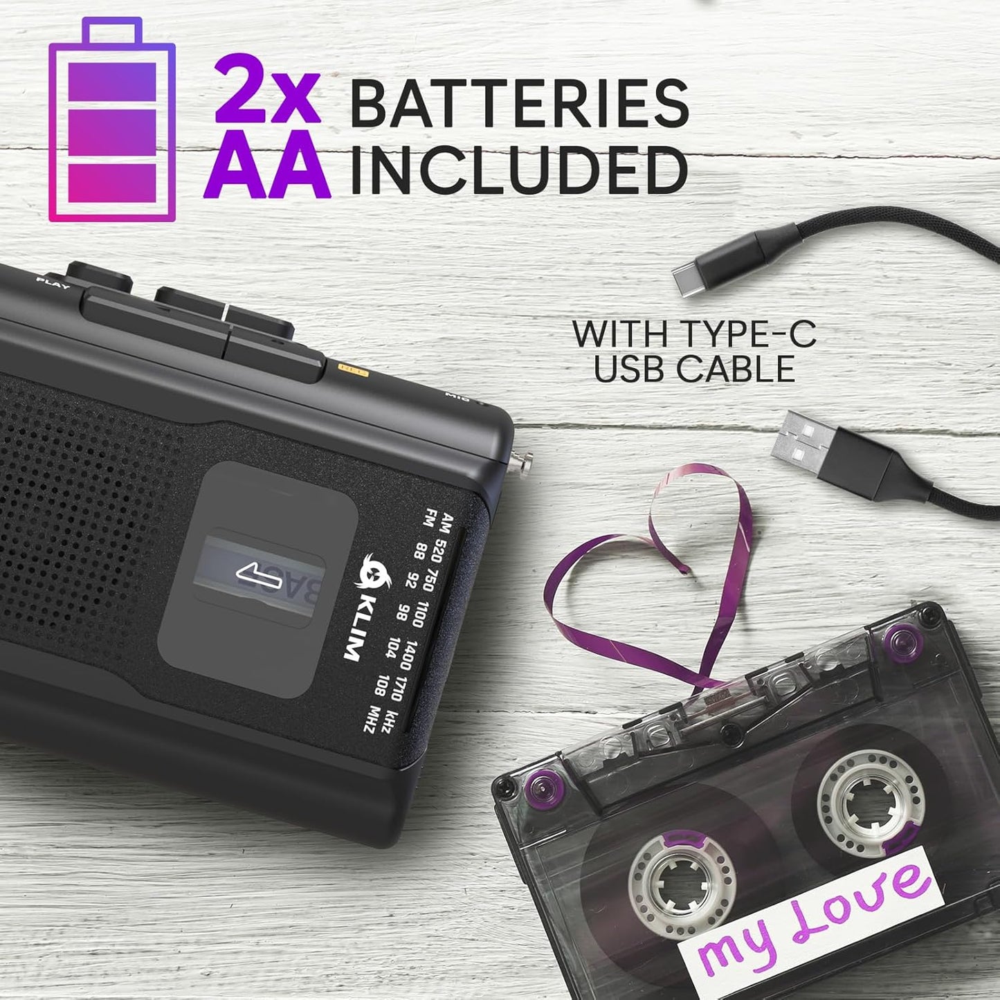 KLIM K8 Cassette F1 Cassette Tape Player Portable with Headphones - Recorder - New Version - AM/FM Walkman - Built