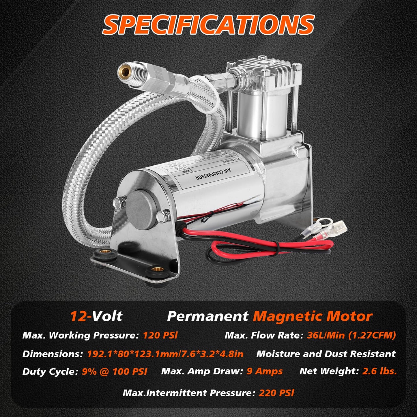 12V Heavy Duty 444c Air Compressor Kit - 120 PSI,Replacement for Air Lift 16092 16192, 16092 Air Compressor System Applicable to Train Horns, Air Horns, Pneumatic Suspension (2 PACK)
