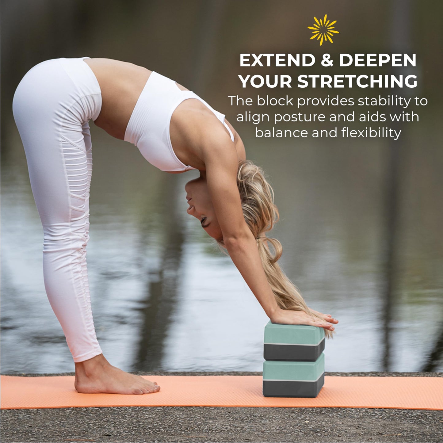 Sunshine Yoga 4" Striped Yoga Block, 10 Pack Bulk EVA Foam Yoga Blocks, Firm and Supportive Yoga Brick, Balance Foam for Stretching, Pilates, and Workout, 4" x 6" x 9", Smoky Sage