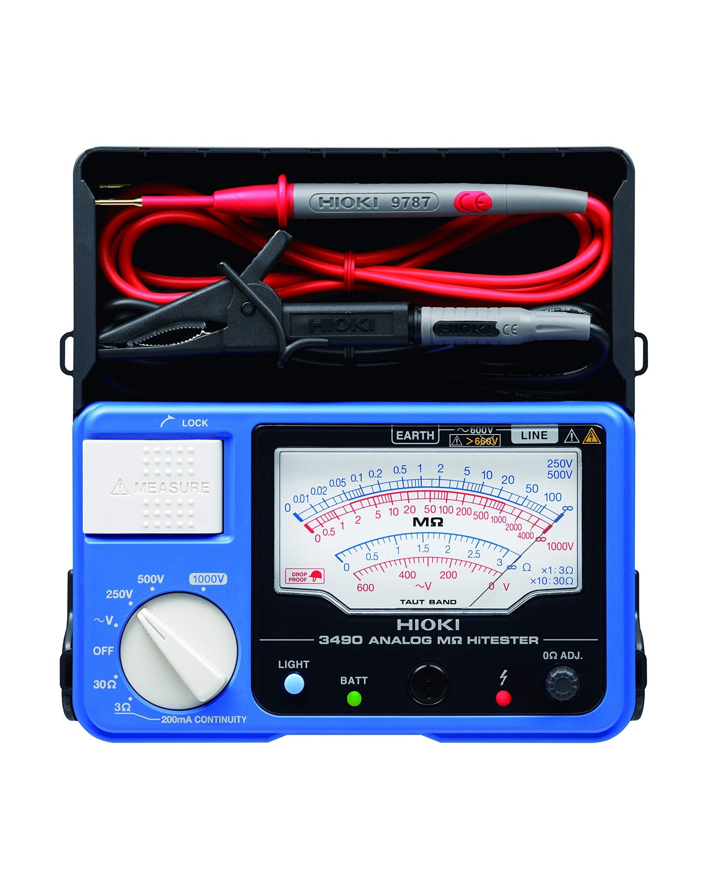 Hioki 3490 Analog Megohm HiTester, 4000 Megohms Resistance, 250V, 500V, 1000V DC Test Voltage