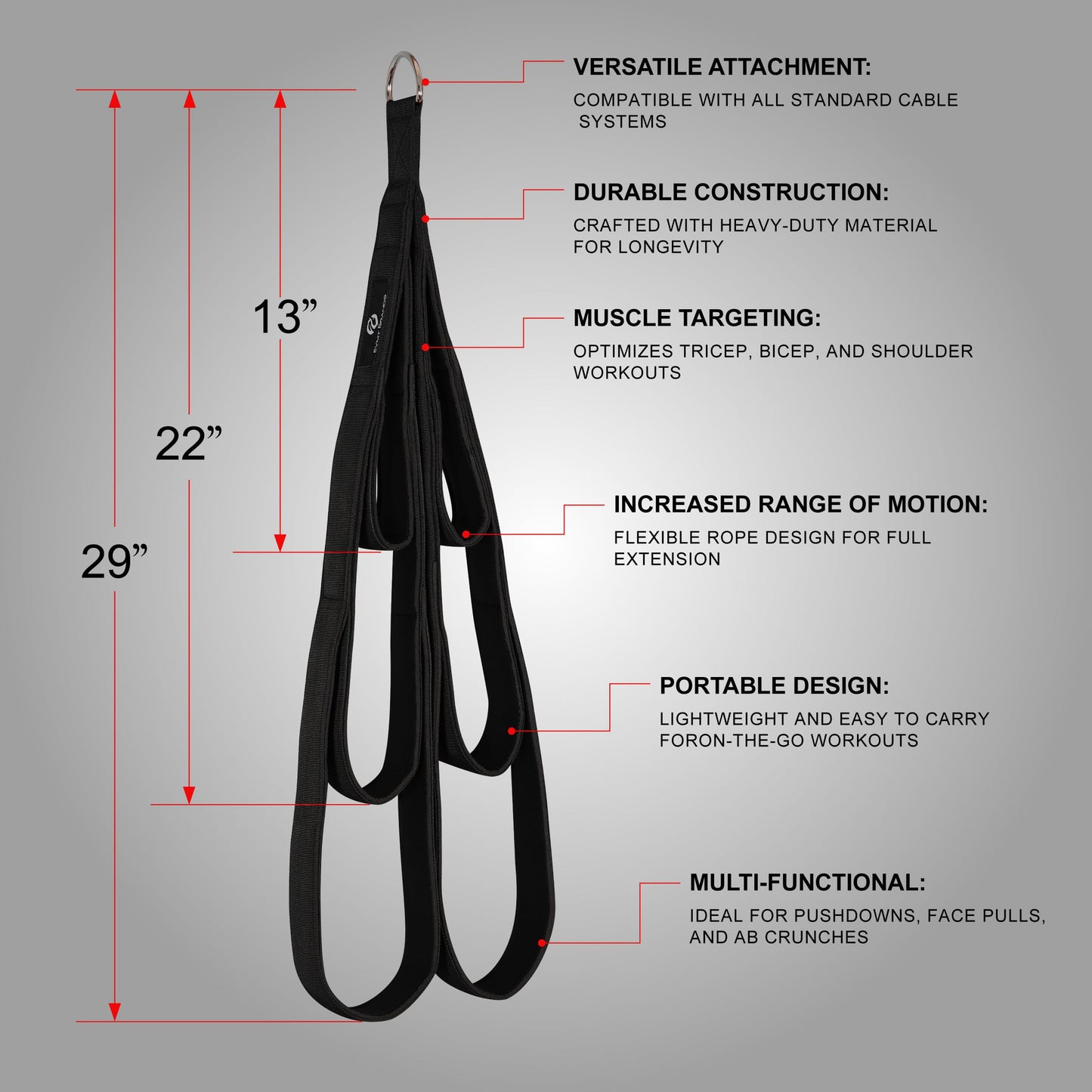 EVMT Total Body Rope 27 inch & 20 inch for Cable Machine – LAT Pulldown Attachments, Heavy-Duty Tricep Rope, Gym Strength Training, Home Pulley System, Cable Accessories, Workout Equipment