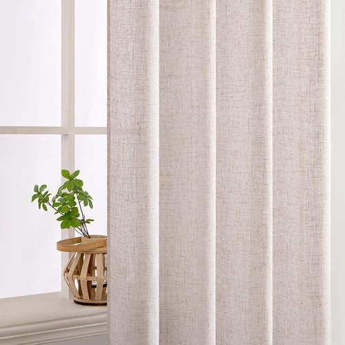 MIULEE Natural White Linen Curtains - 90 Inch Long, Soft Thick Semi-Sheer Drapes | 2 Panels for Bedroom & Living Room