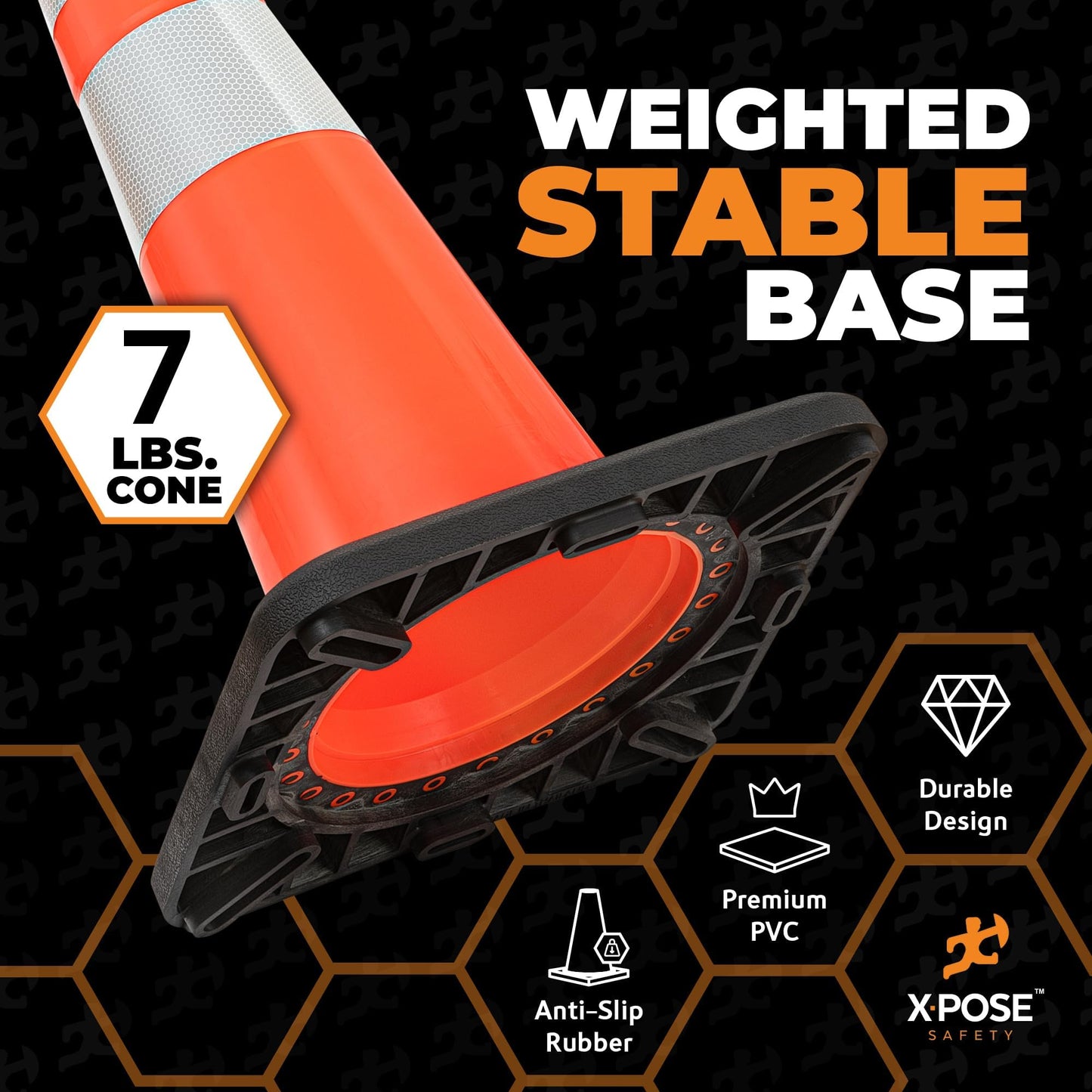 Xpose Safety 28 Inch Orange Slim Line Traffic Cones with 6" & 4" Collars, 6 Pack Multipurpose PVC Plastic Safety Cone for Parking, Soccer, Caution, Kids and Construction - DOT Approved