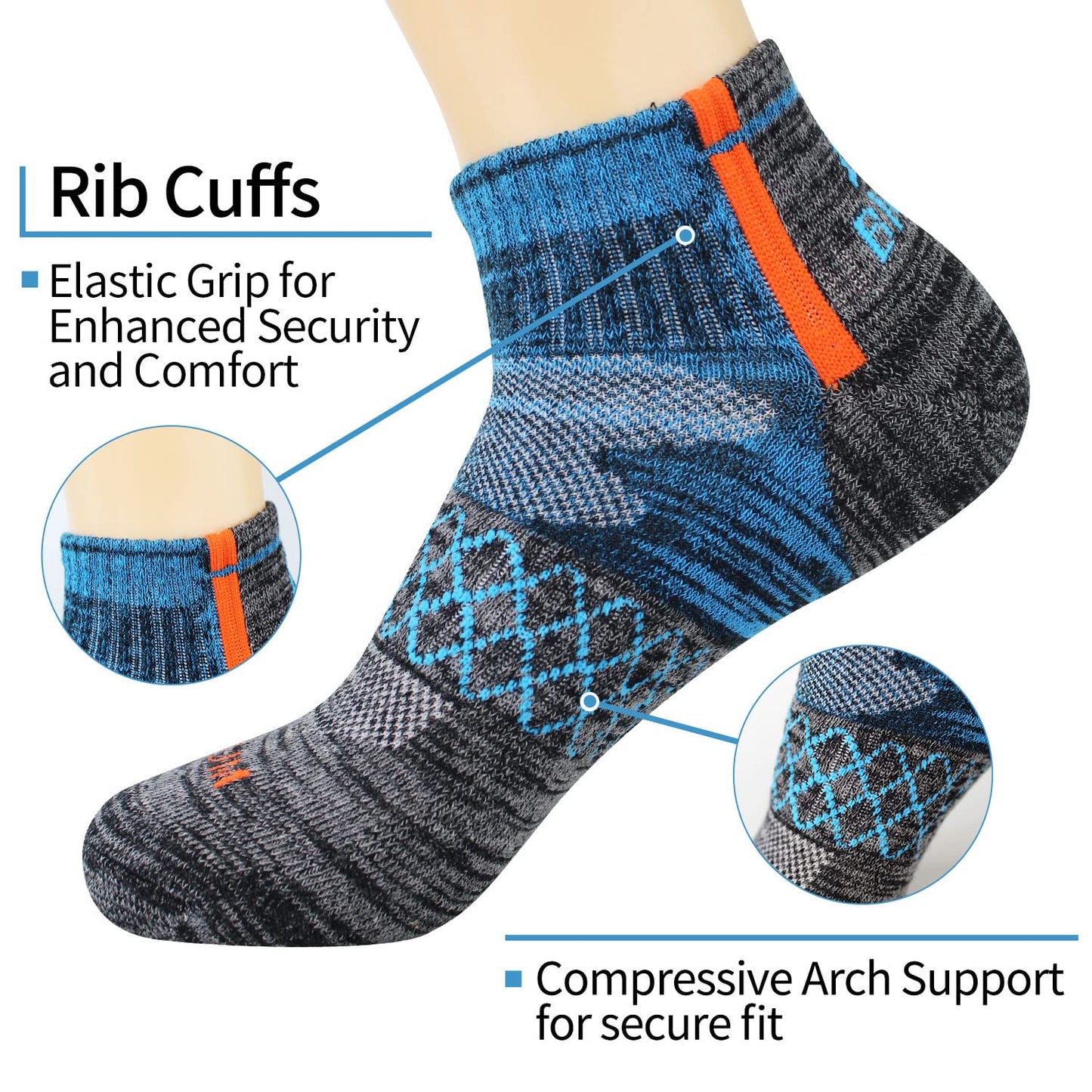 BIOAUM Men's Athletic Socks Size 10-13 - 6 Pairs Cotton Quarter Socks for Running, Workout, Work